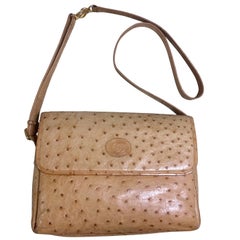 Vintage GUCCI nude brown genuine ostrich leather camera bag style shoulder bag.