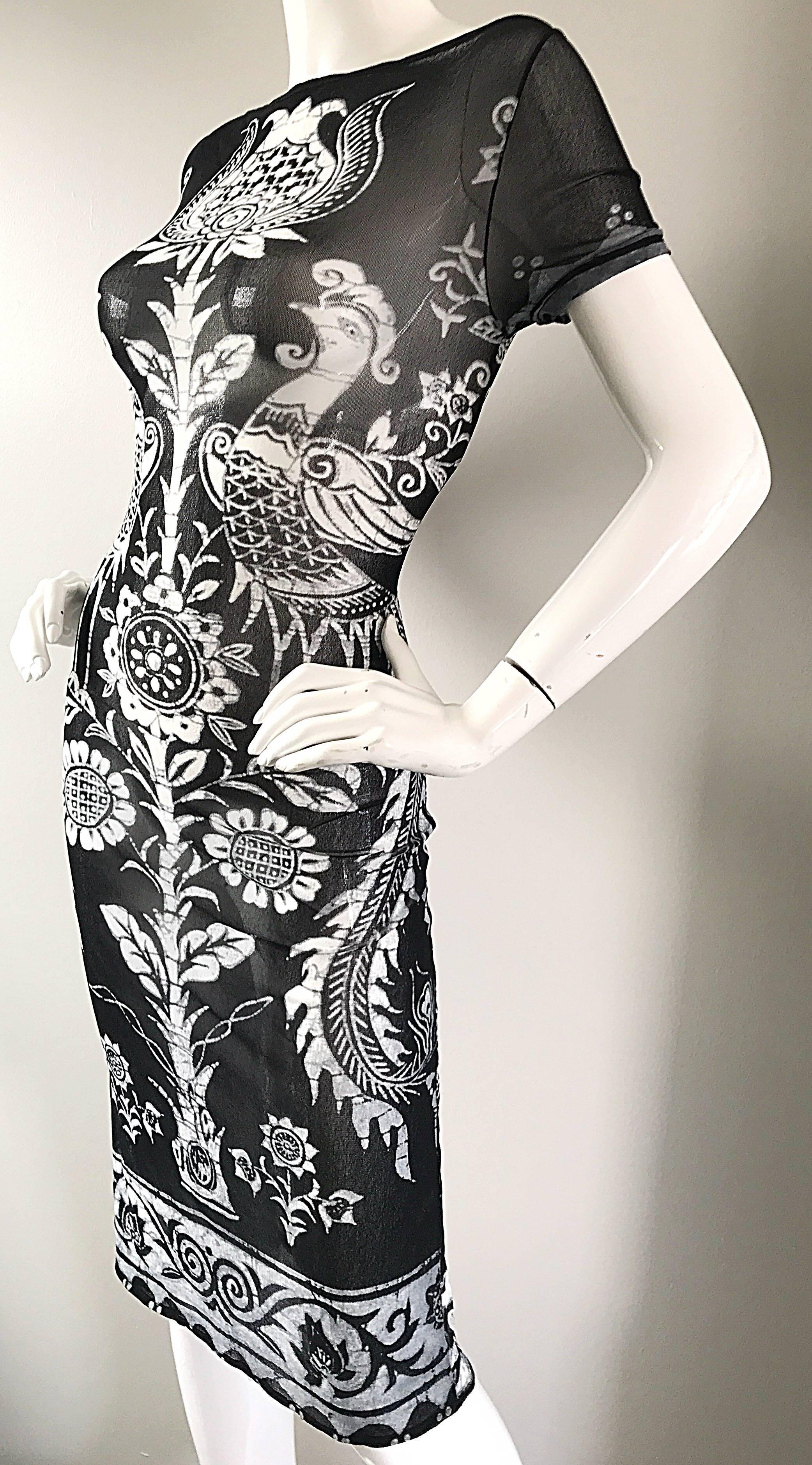 Rare Vivienne Tam 1990s Black and White Sheer Asian Themed 90s Vintage Dress 1