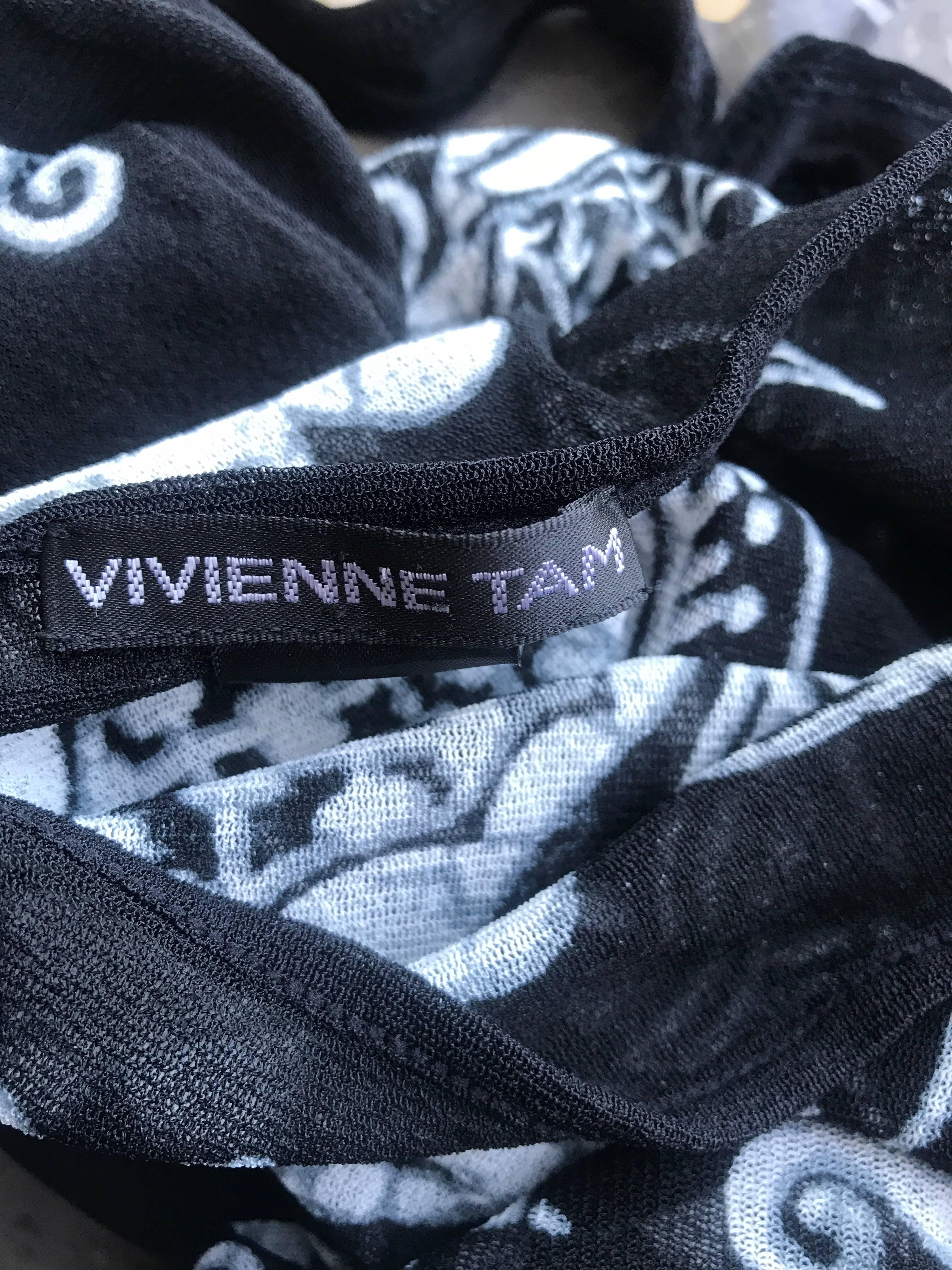 Rare Vivienne Tam 1990s Black and White Sheer Asian Themed 90s Vintage Dress 2