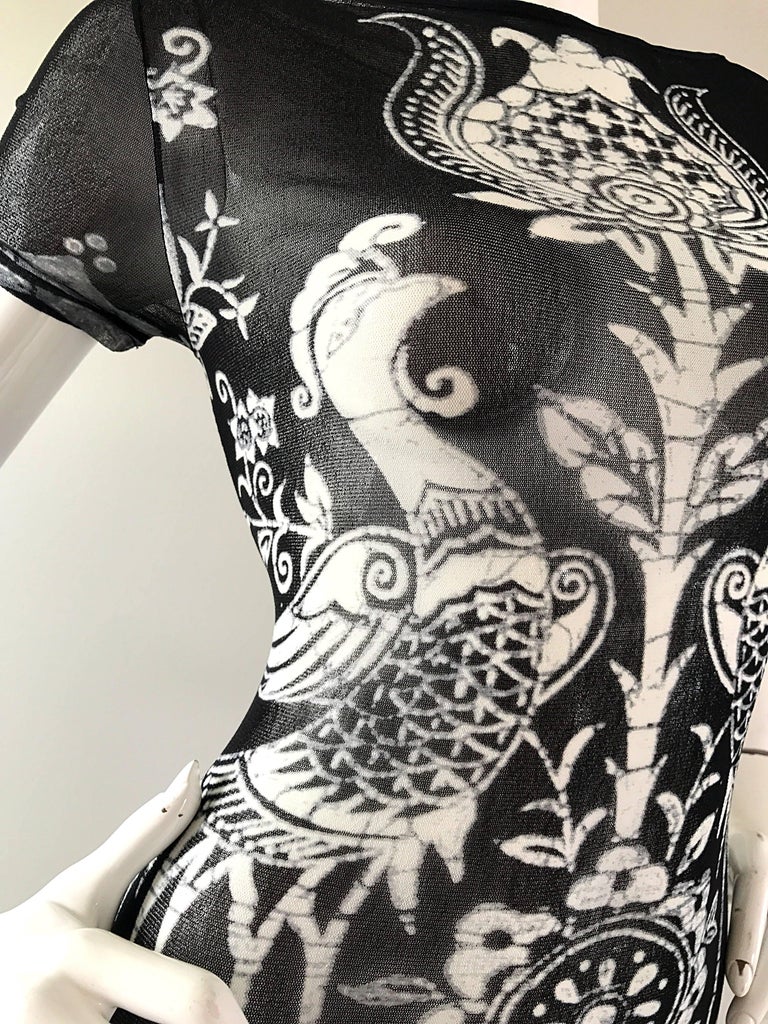 Rare Vivienne Tam 1990s Black and White Sheer Asian Themed 90s Vintage Dress  at 1stDibs