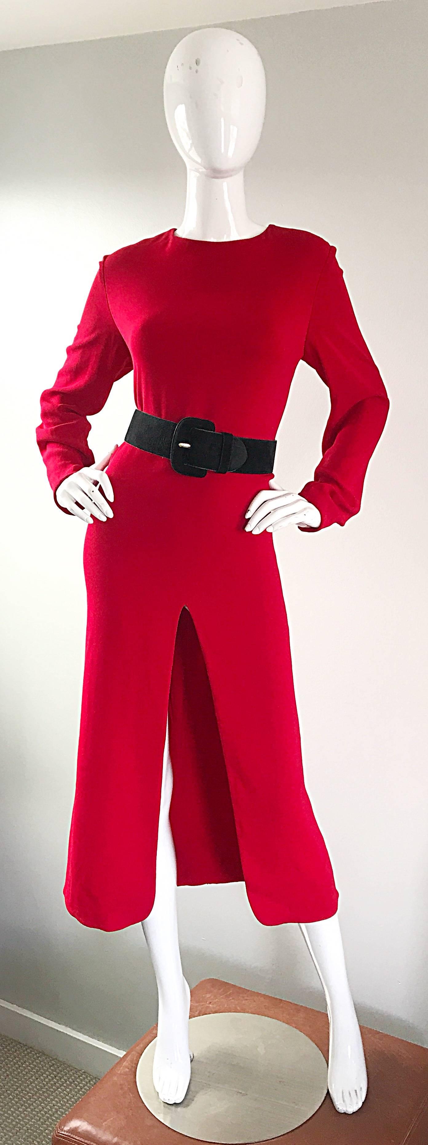 red dress long sleeve midi