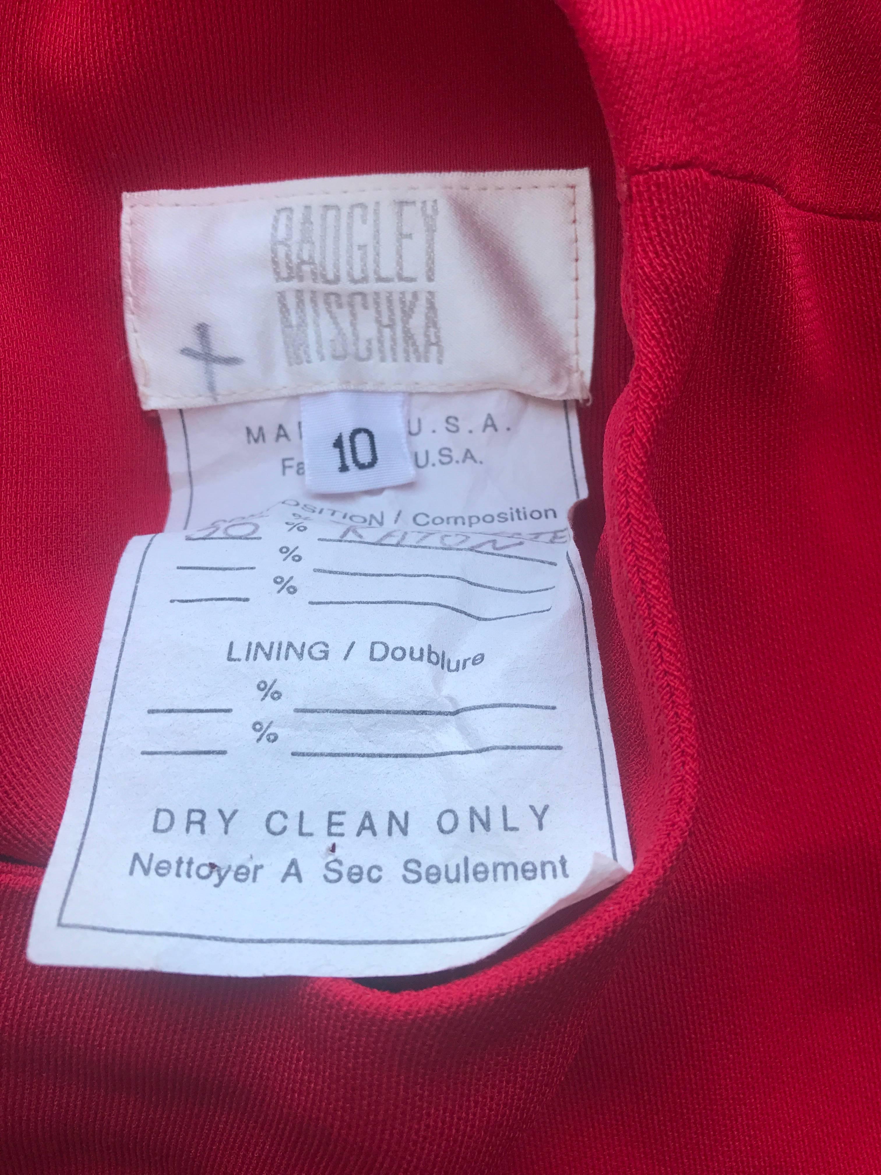 1990s Badgley Mischka Size 10 / 12 Lipstick Red Long Sleeve Evening Midi Dress For Sale 3