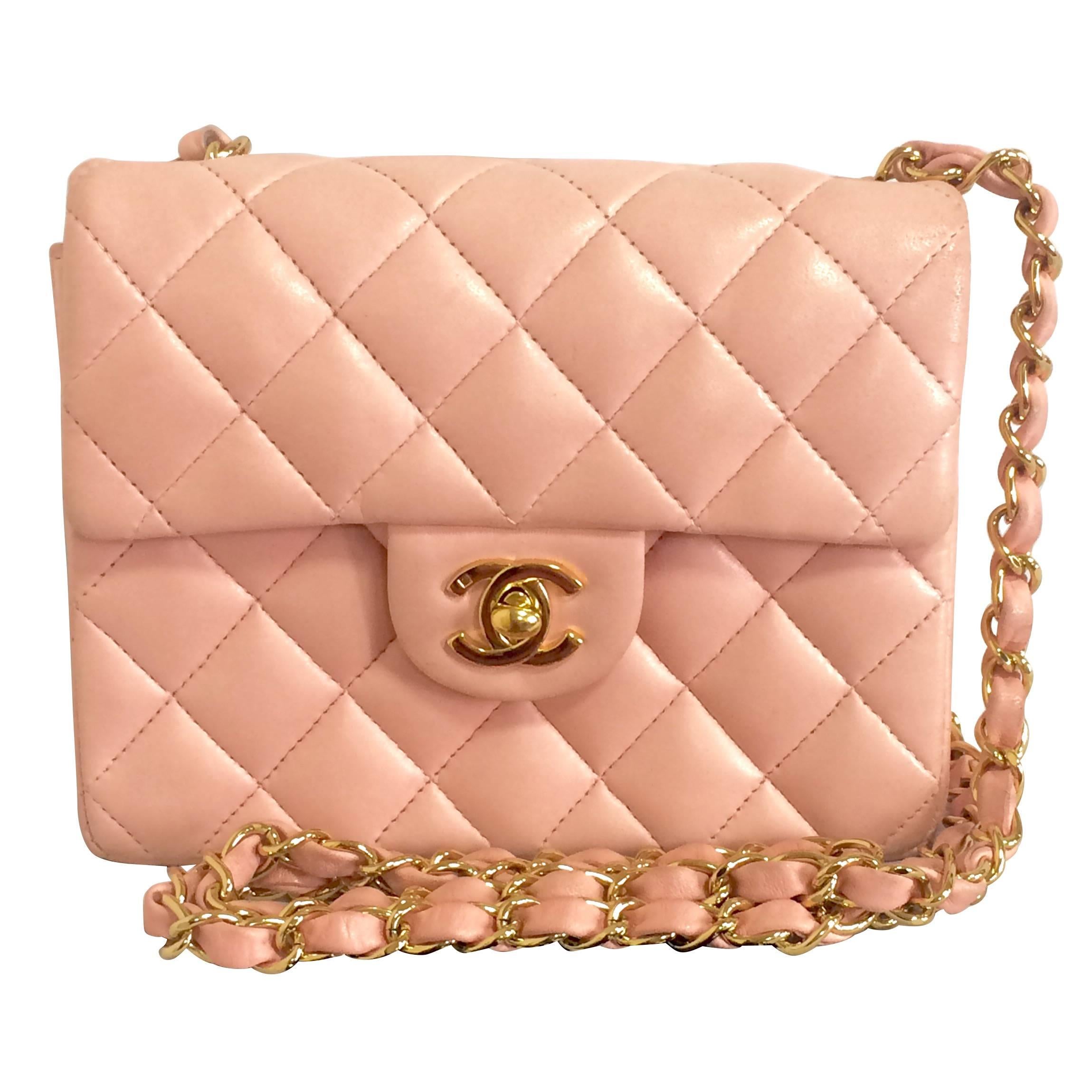 Vintage CHANEL pink lamb leather classic flap chain mini 2.55 shoulder bag.  For Sale at 1stDibs