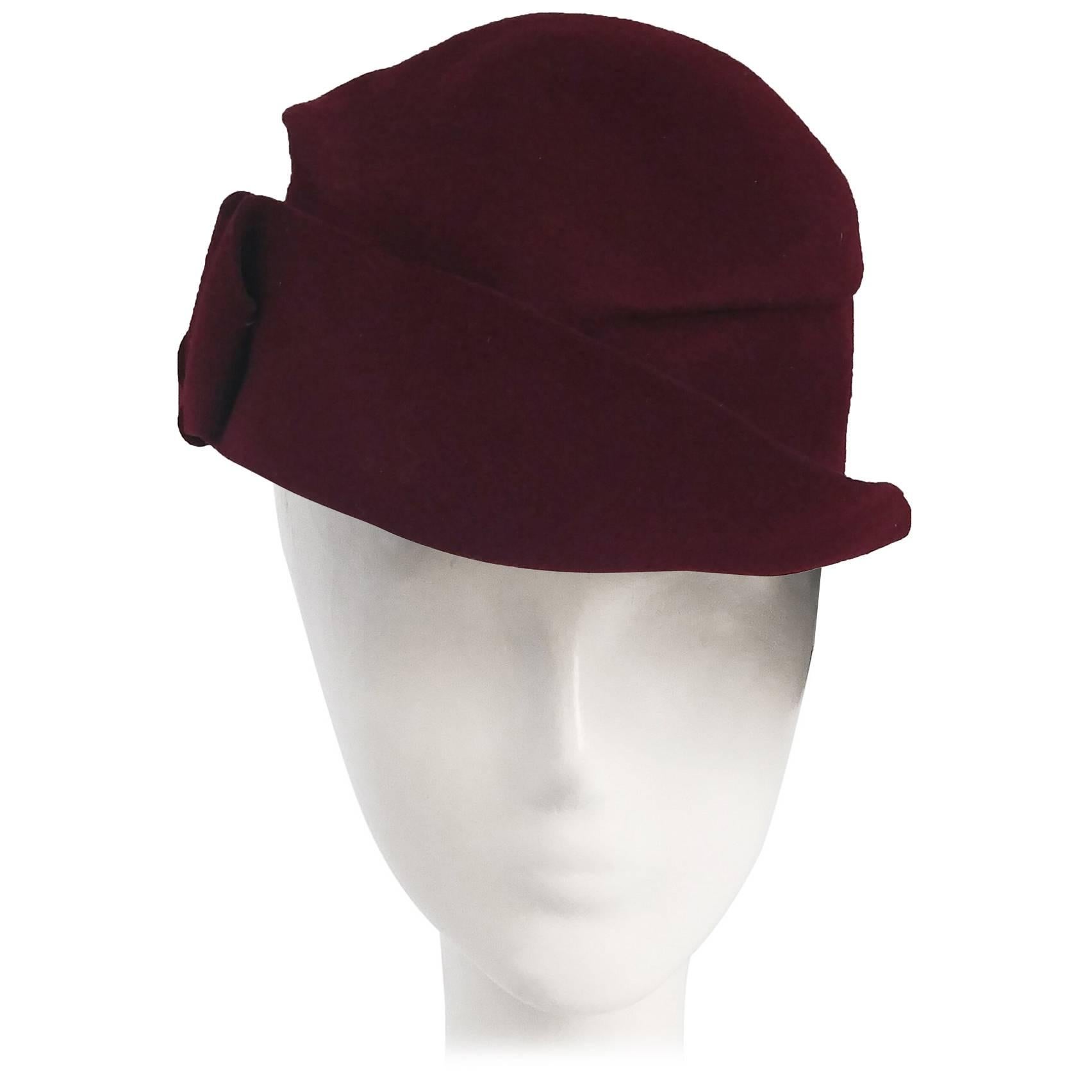 1930s Bordeaux Wool Hat For Sale