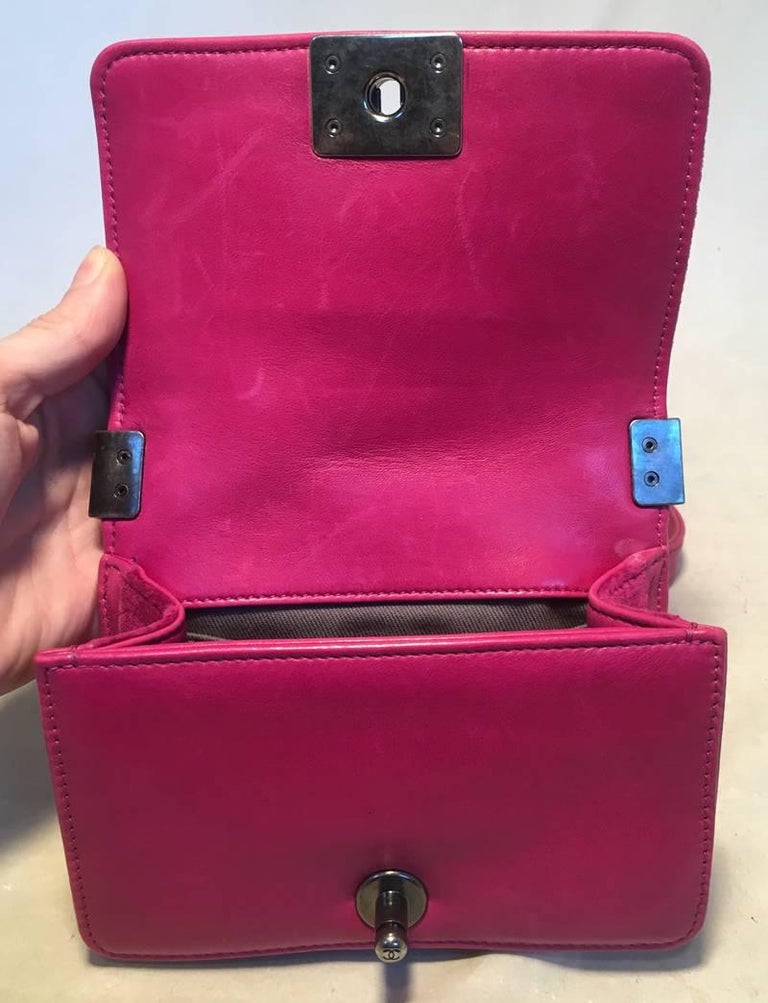 Chanel Magenta Velvet Extra Mini Classic Le Boy Flap Bag For Sale at