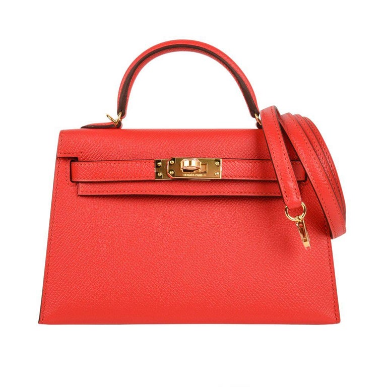 Hermes Kelly 20 Mini Kelly II Limited Edition Rouge Tomate Epsom Gold ...
