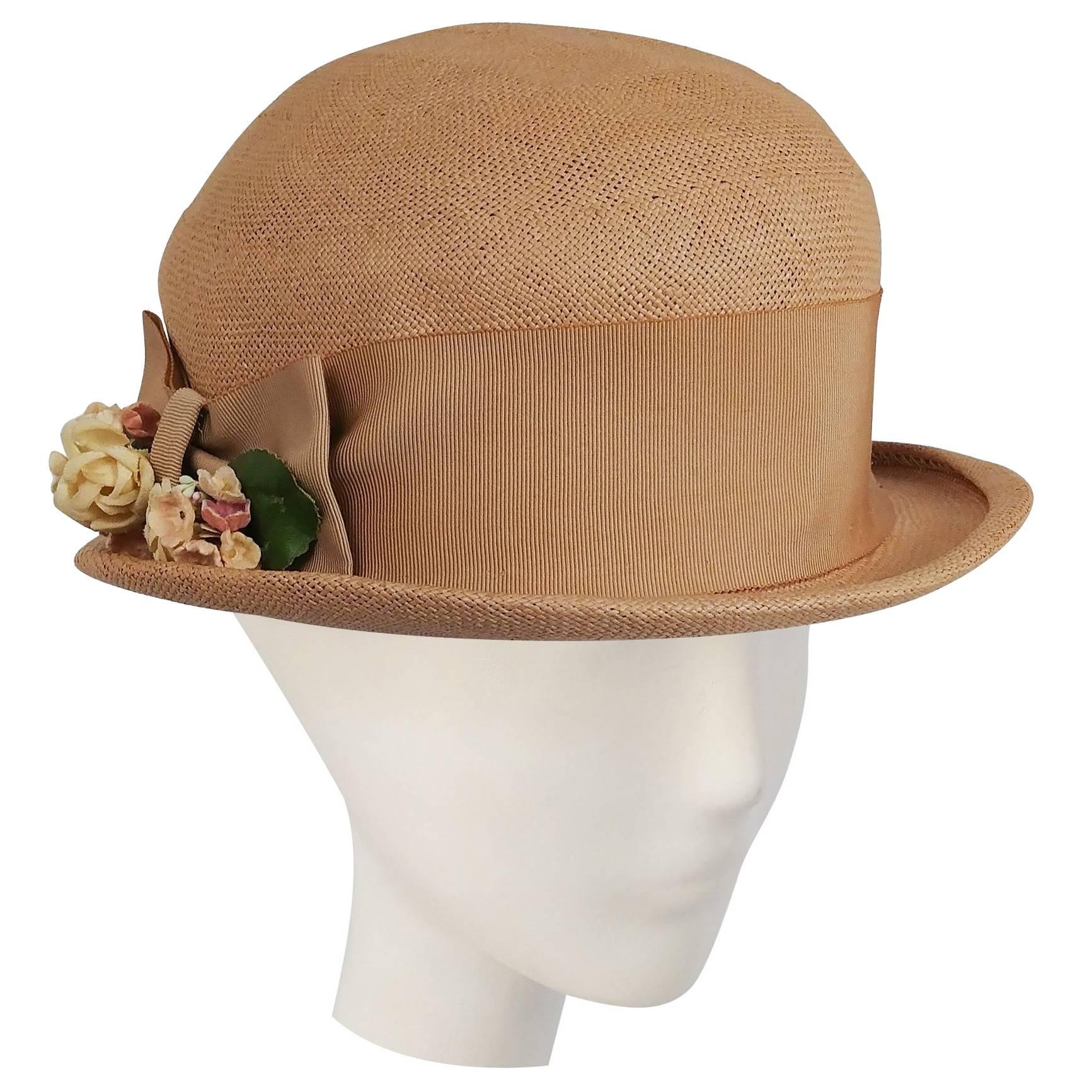 1930s Woven Straw Hat w/ Wide Ribbon