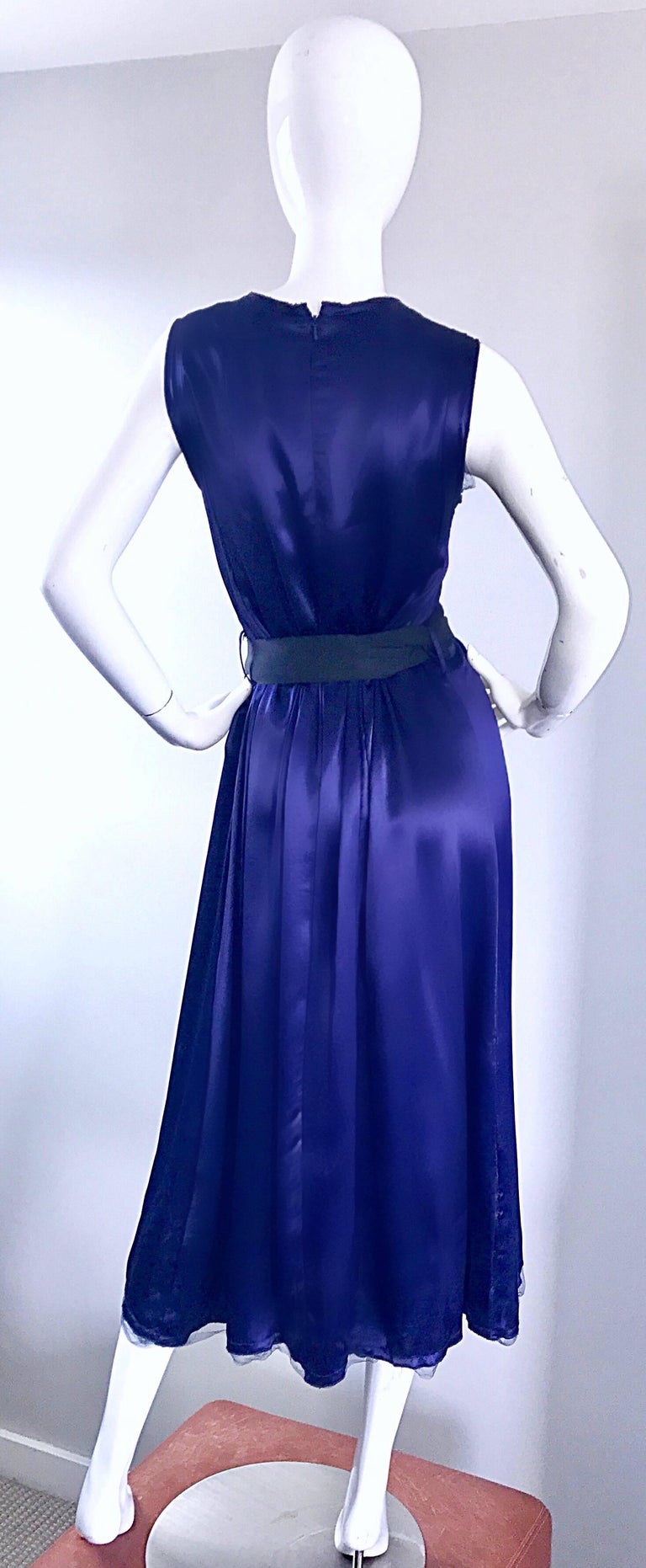 Trelise Cooper 1990s Navy Blue Liquid Silk Rhinestone Vintage 90s Midi