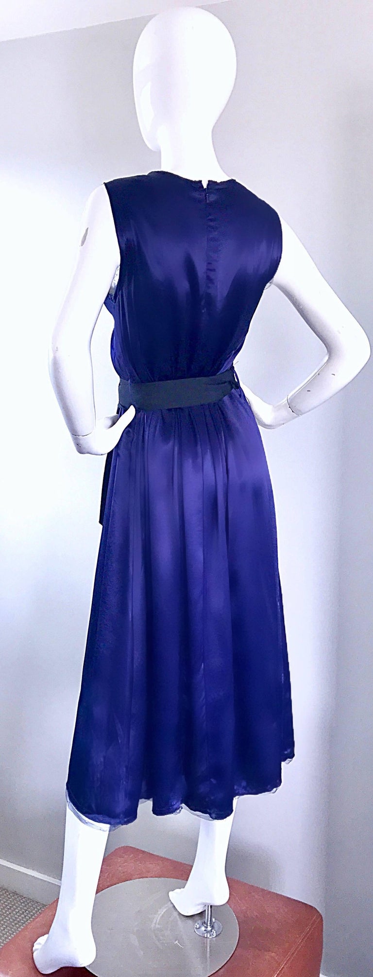 Trelise Cooper 1990s Navy Blue Liquid Silk Rhinestone Vintage 90s Midi
