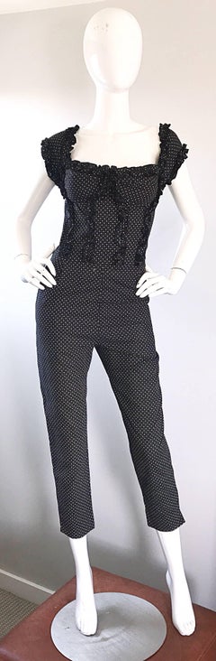 Brioni 1990s Black and White Flower Print Vintage 90s Cropped Corset Jumpsuit