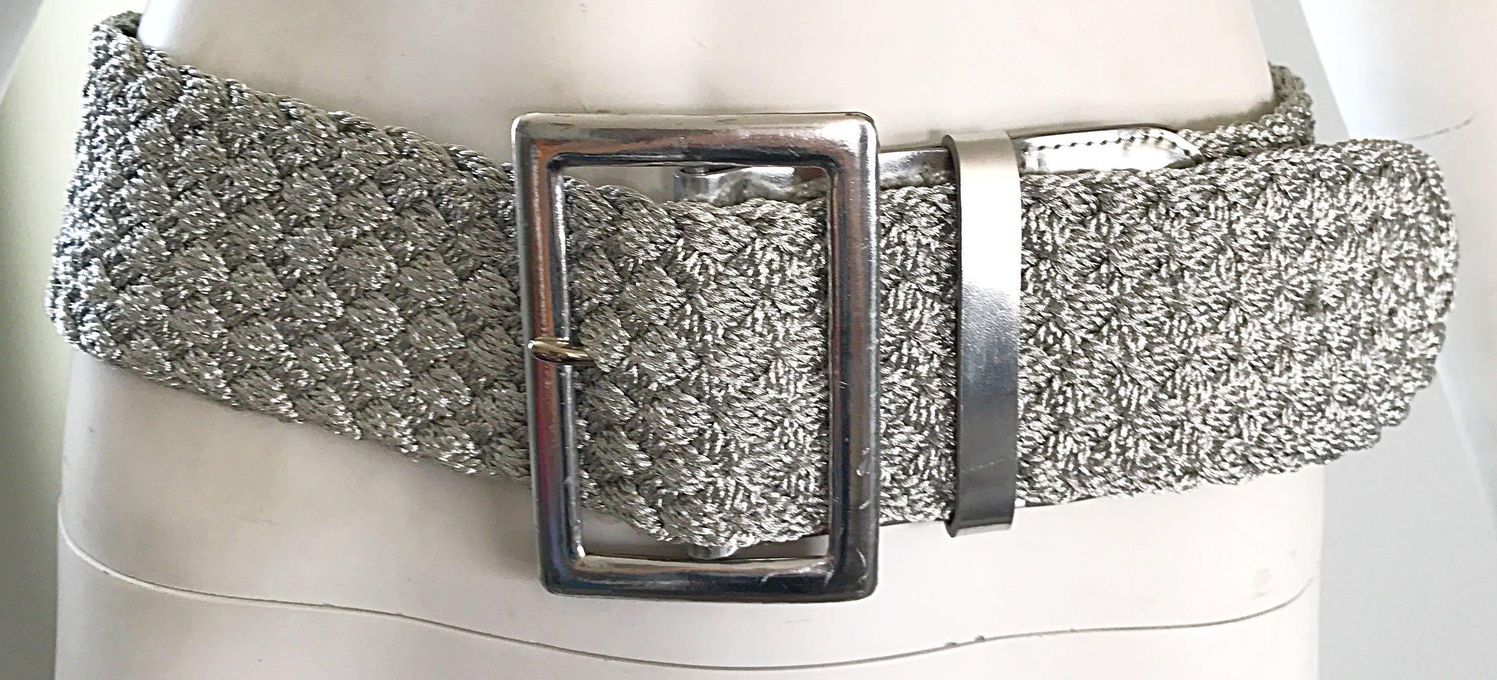 Gray 1990s Ralph Lauren Collection Purple Label Silver Braided Oversized Vintage Belt