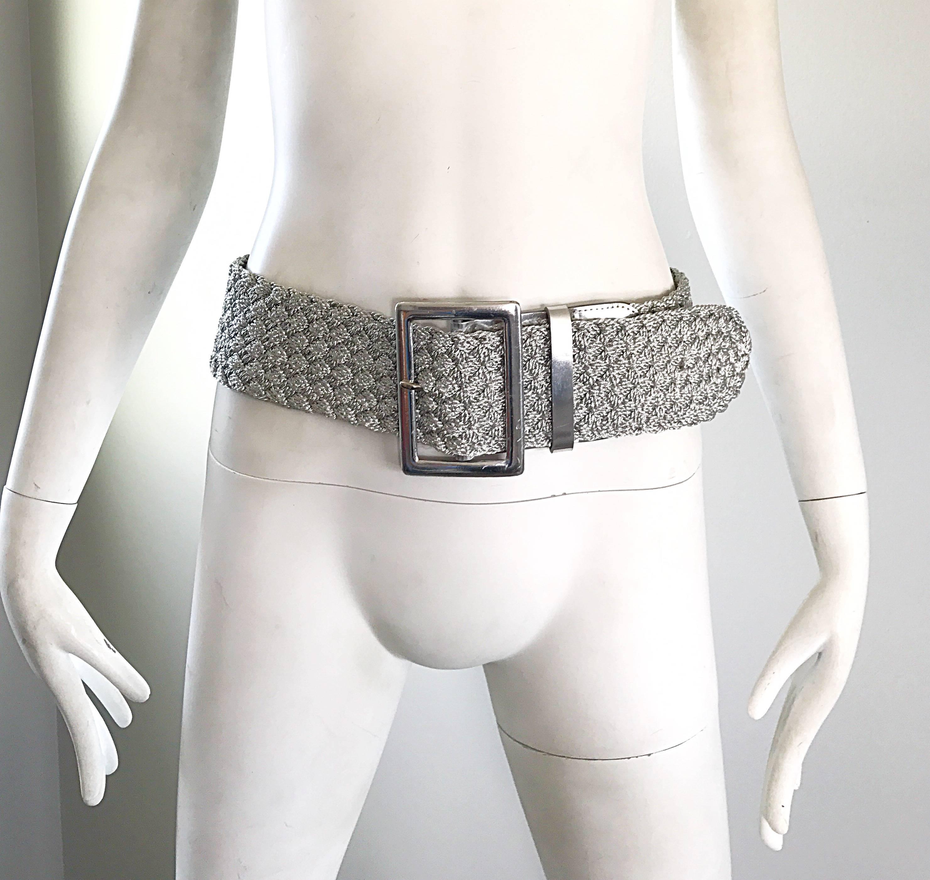 1990s Ralph Lauren Collection Purple Label Silver Braided Oversized Vintage Belt In Excellent Condition In San Diego, CA