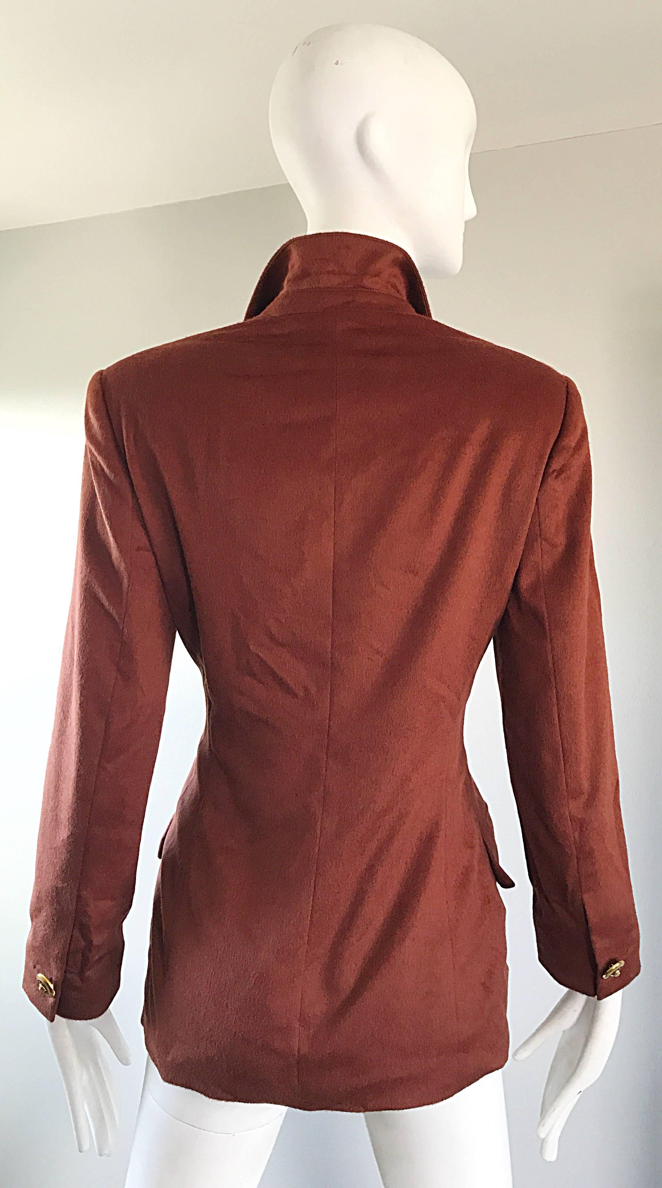 Vintage Escada by Margaretha Ley Rust Brown Angoral Wool Double Breasted Blazer In Excellent Condition In San Diego, CA
