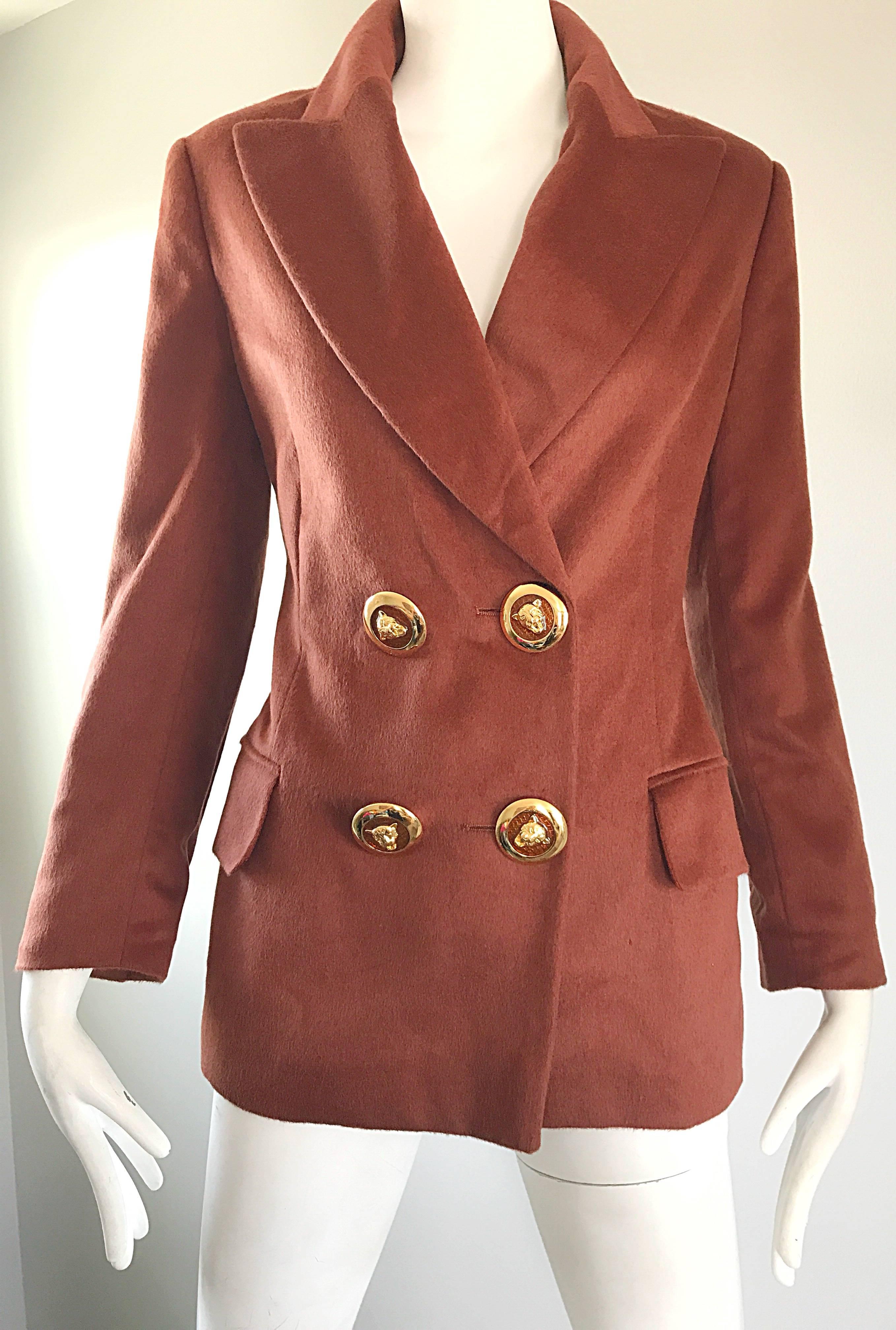 Vintage Escada by Margaretha Ley Rust Brown Angoral Wool Double Breasted Blazer 1