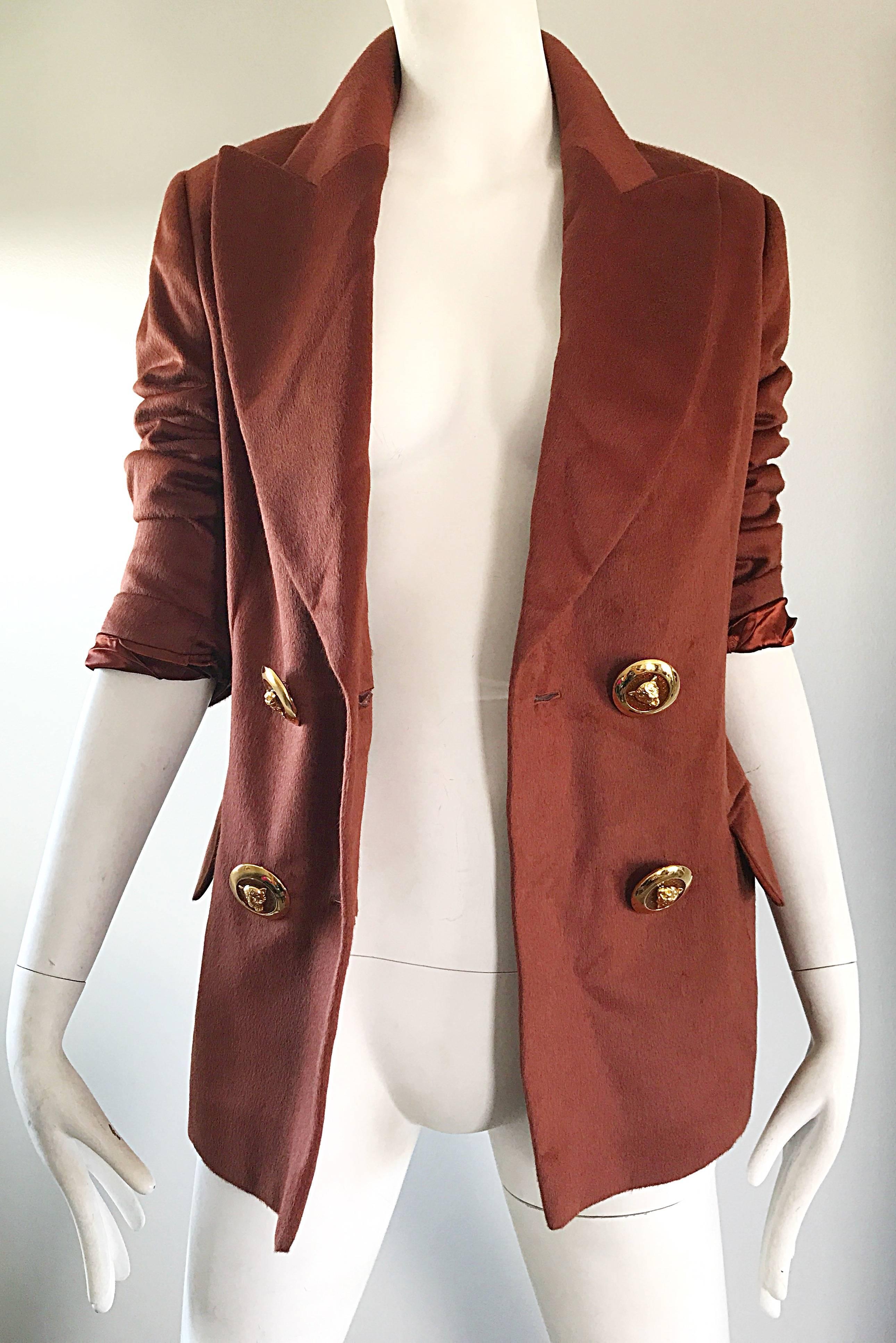 Vintage Escada by Margaretha Ley Rust Brown Angoral Wool Double Breasted Blazer 2