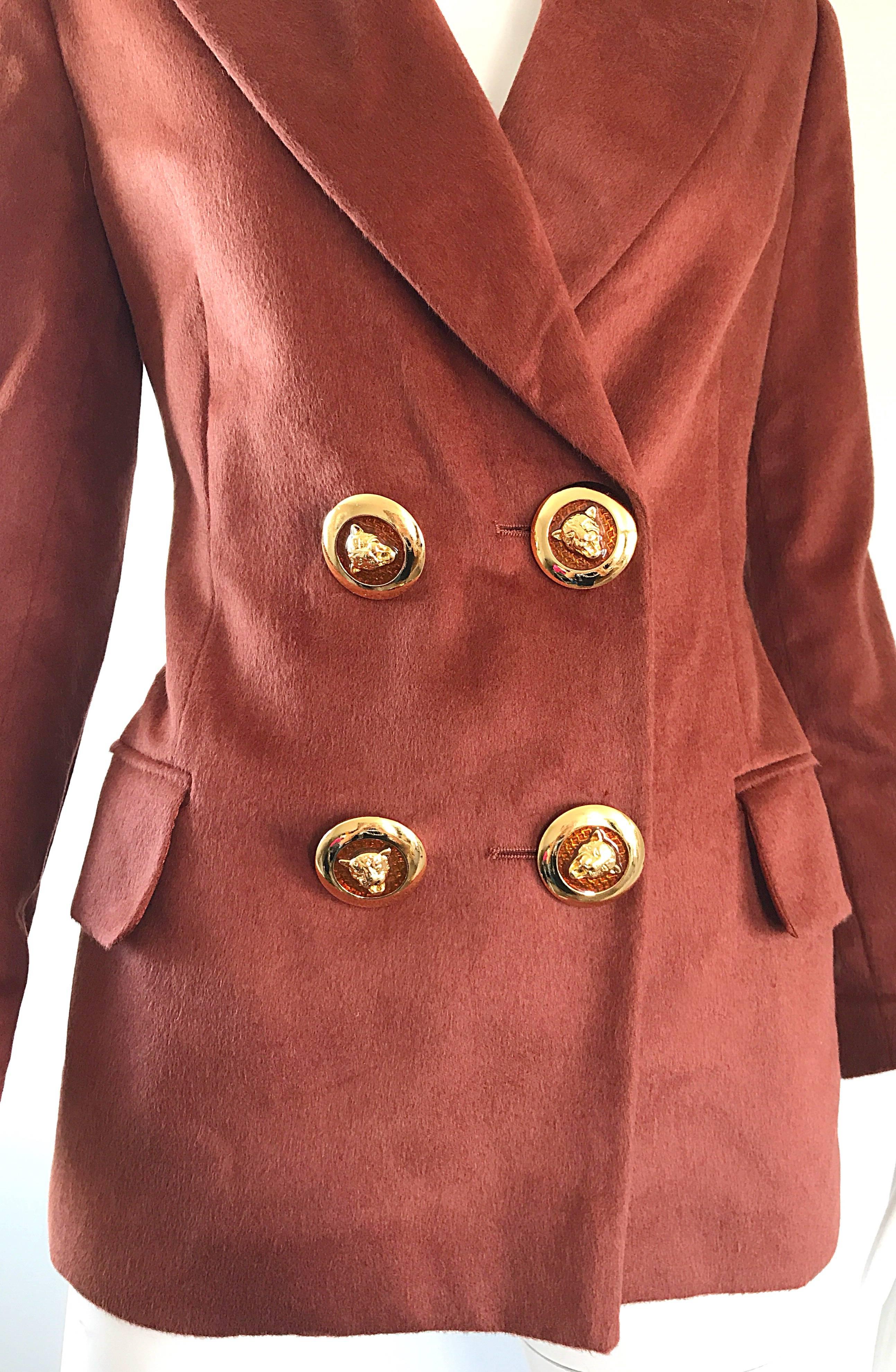 Vintage Escada by Margaretha Ley Rust Brown Angoral Wool Double Breasted Blazer 4