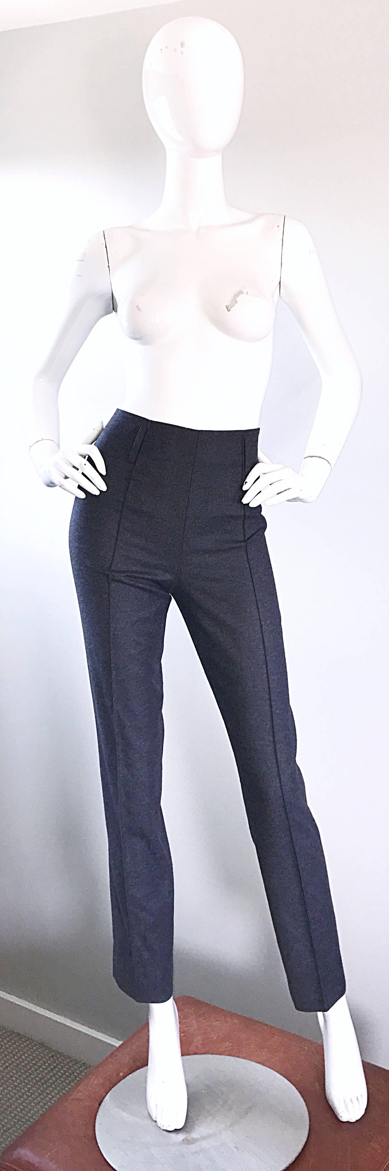 Chic Autumn/Winter 2007 YVES SAINT LAURENT Rive Guache ' by STEFANO PILATI YSL high waisted charcoal gray virgin wool and cashmere slim cigarette trousers! Features a stylish high waist, with slim fitting tailored legs. Single seam down the center,