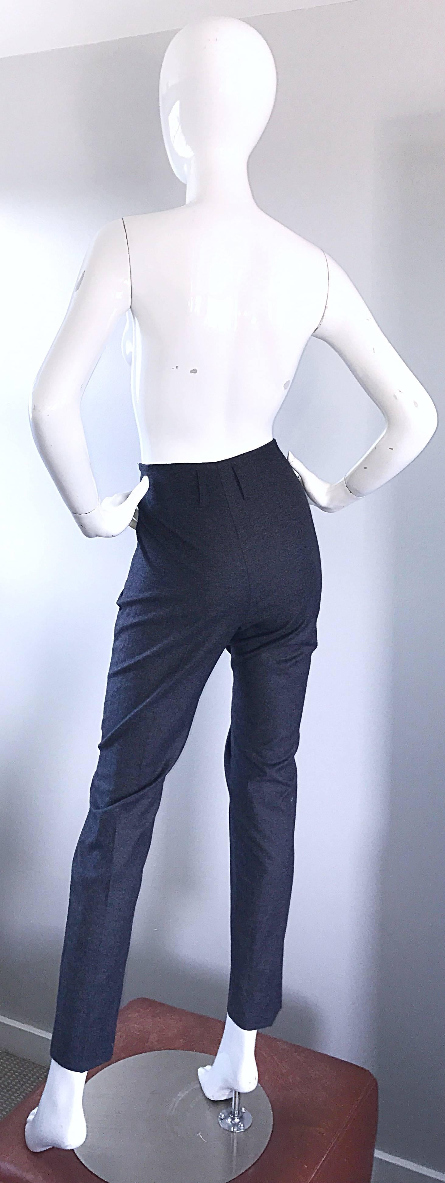 Yves Saint Laurent Size 8 Fall 07 Stefano Pilati Grey High Waist Wool Slim Pants In Excellent Condition For Sale In San Diego, CA