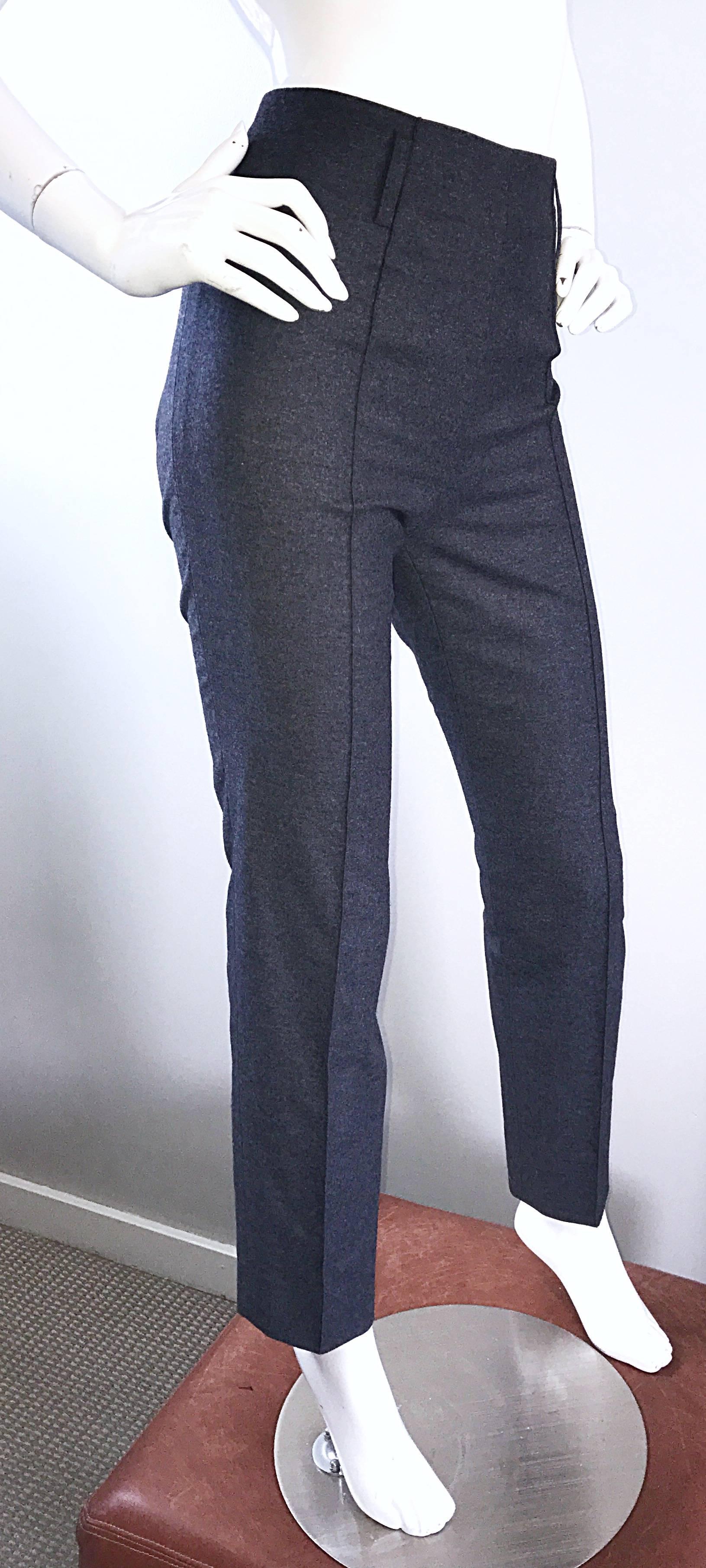 Women's Yves Saint Laurent Size 8 Fall 07 Stefano Pilati Grey High Waist Wool Slim Pants For Sale