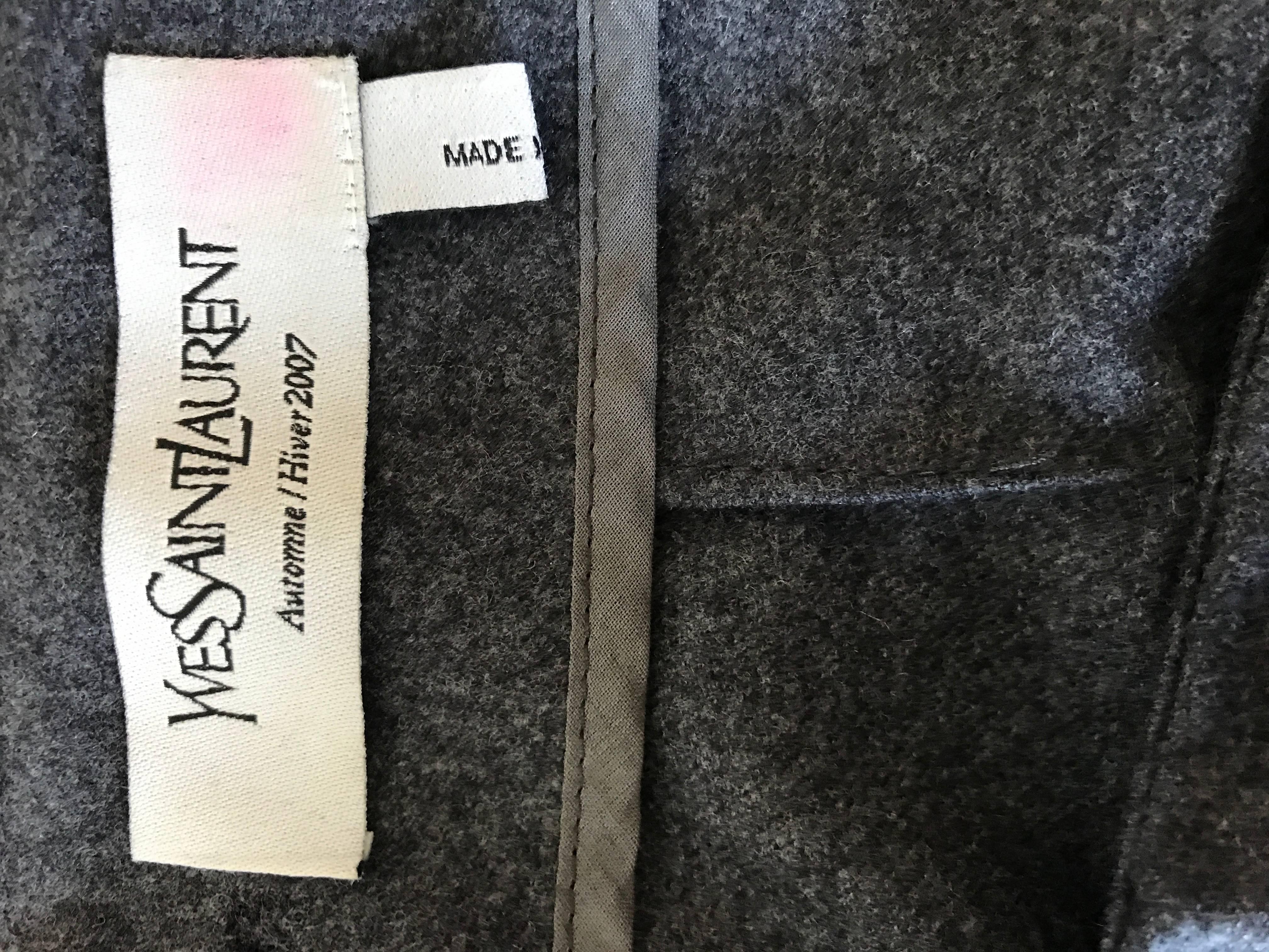 Yves Saint Laurent Size 8 Fall 07 Stefano Pilati Grey High Waist Wool Slim Pants For Sale 2