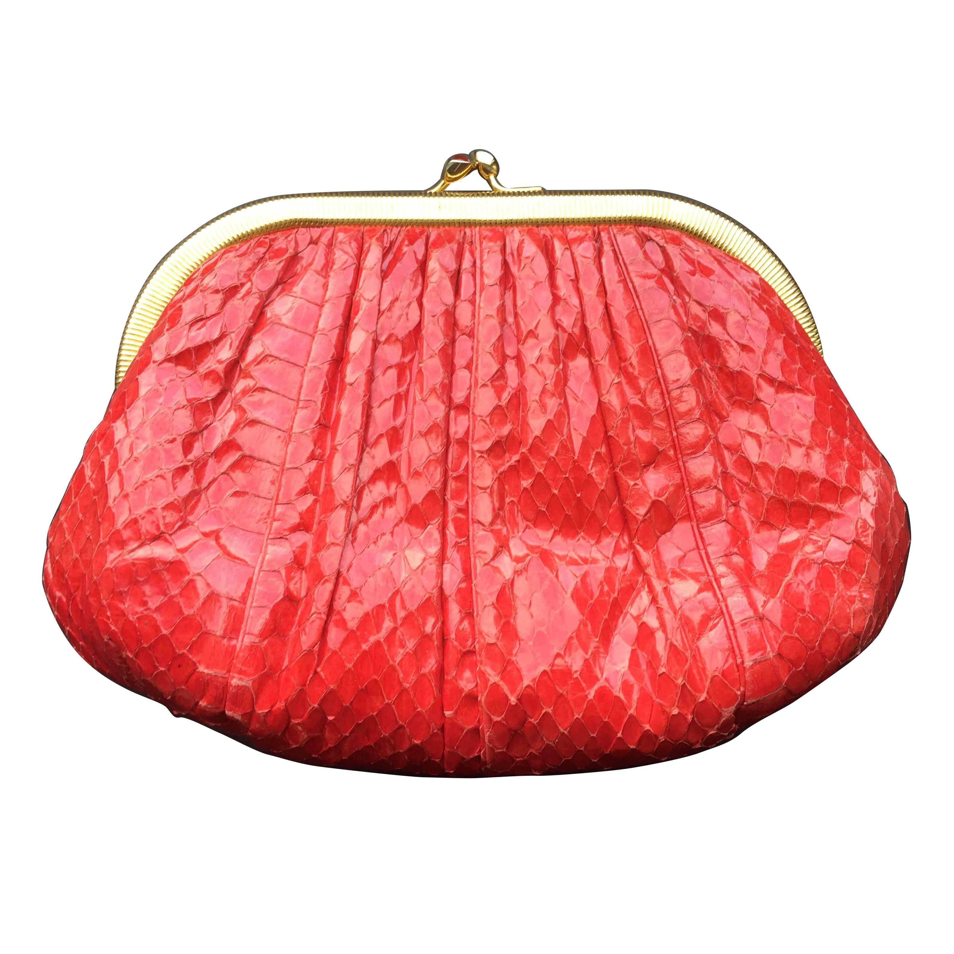 Red Snakeskin Clutch For Sale