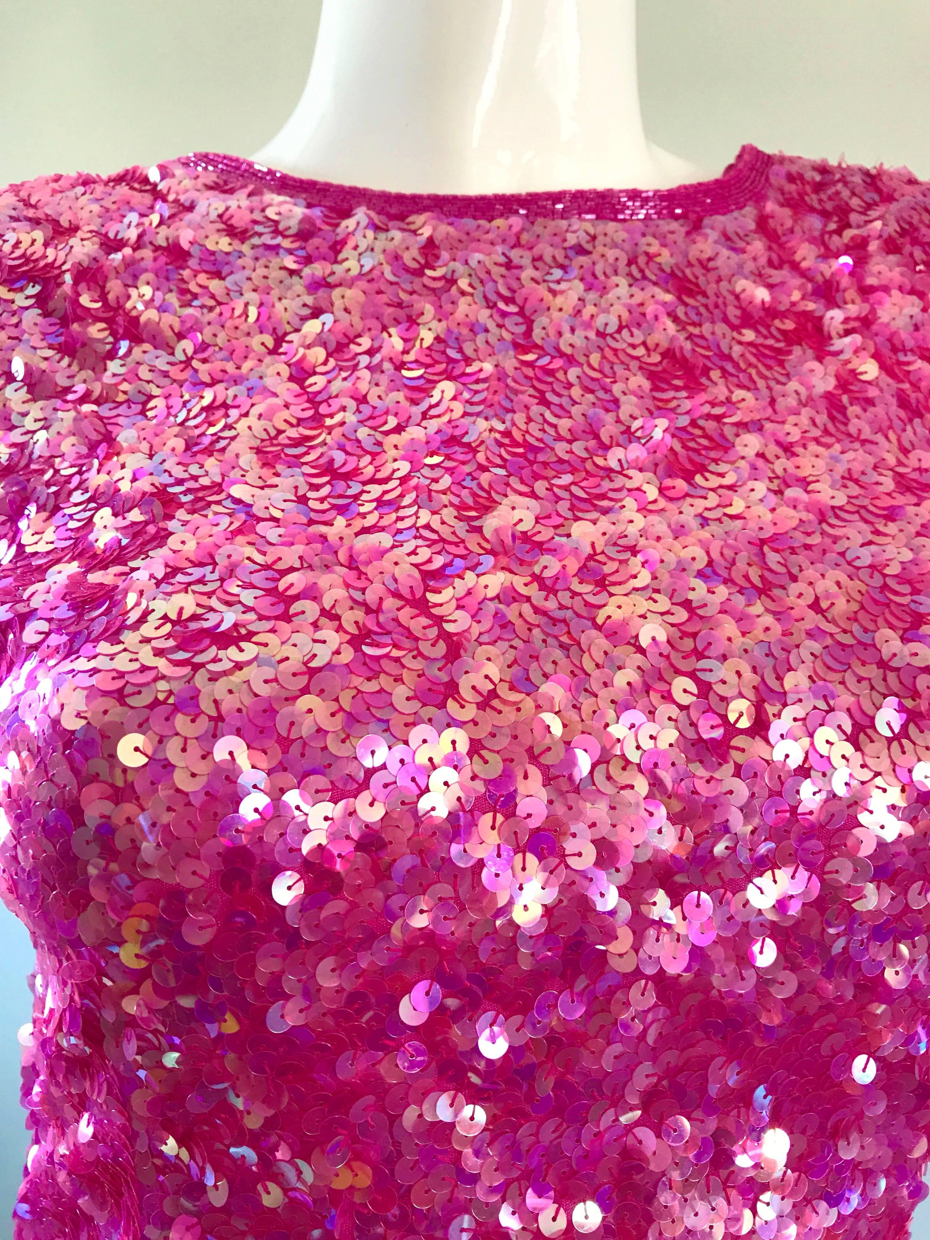Incredible Vintage Lillie Rubin 1990s Hot Pink Fully Sequined 90s Mini ...