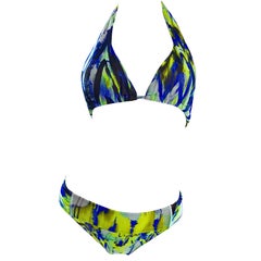 NWT Jean Paul Gaultier 1990s Vintage Blue Green Halter Two Piece Bikini Swimsuit