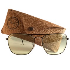 New Vintage Ray Ban Caravan Black Green Changeable Lenses 1970's B&L Sunglasses