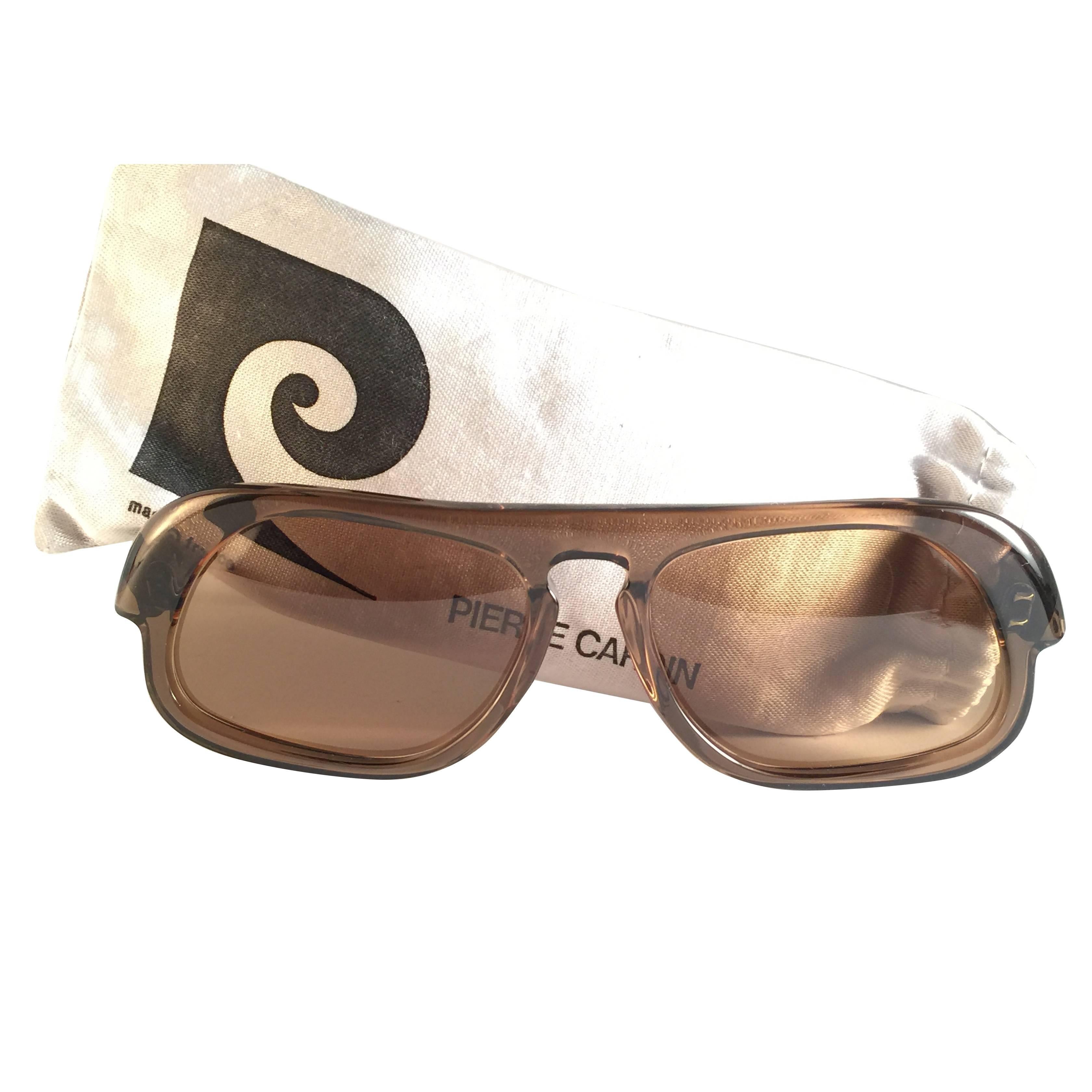 New Vintage Rare Pierre Cardin Brown Solid Lens 1960's sunglasses For Sale