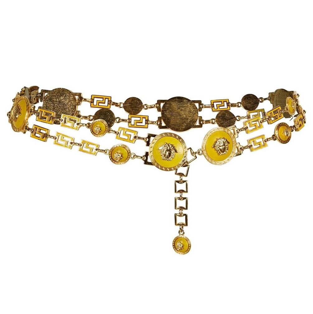 Gianni Versace Yellow and Gold Chain Statement Medusa Belt, 1990s 