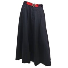 Vintage 1990s Black Wool Maxi Skirt w/ Belt