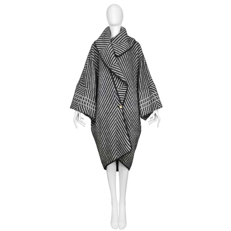 John Galliano Black and White Soft Wool Cocoon Blanket Style Coat at ...