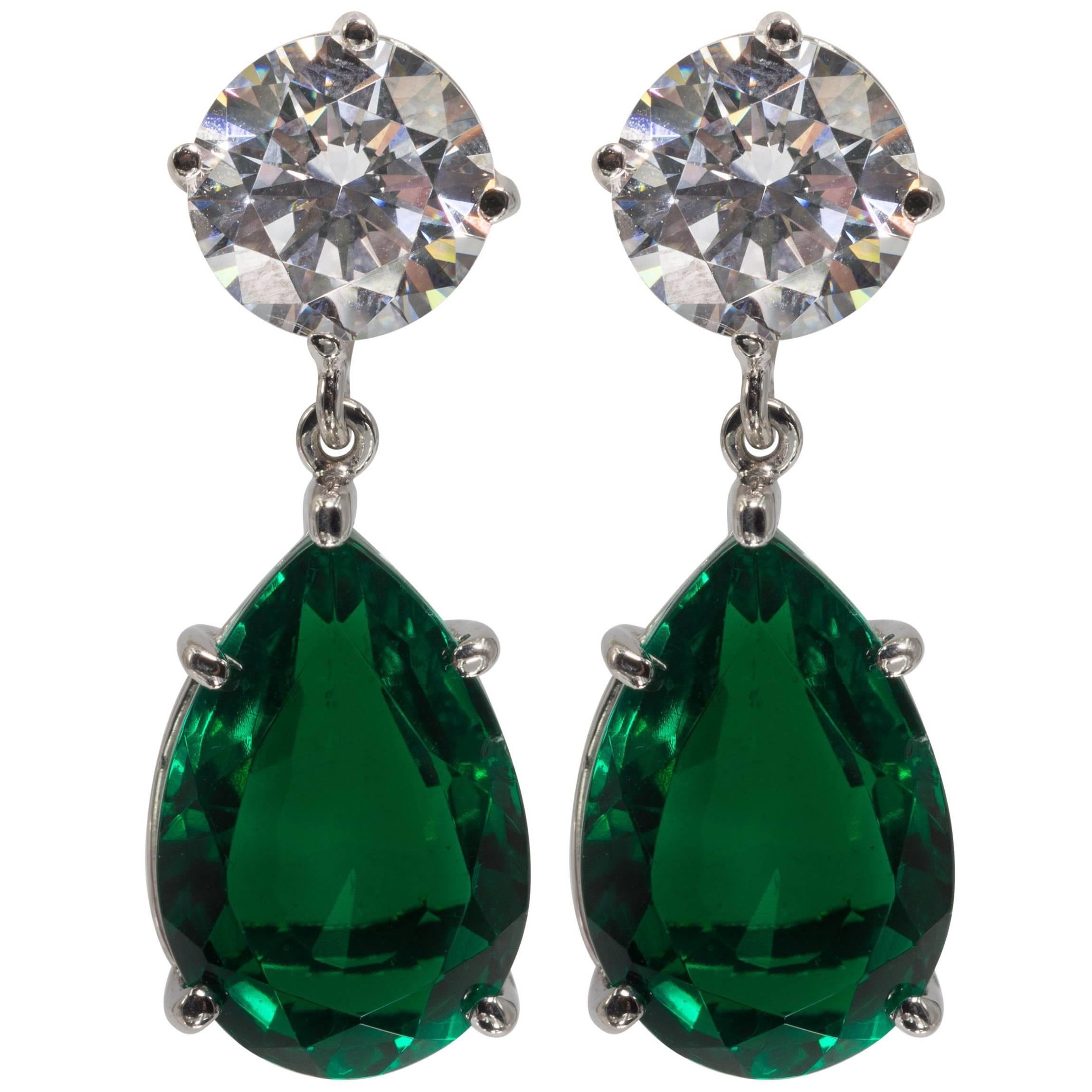  Magnificent Costume Jewelry Diamond Emerald Drop Earrings