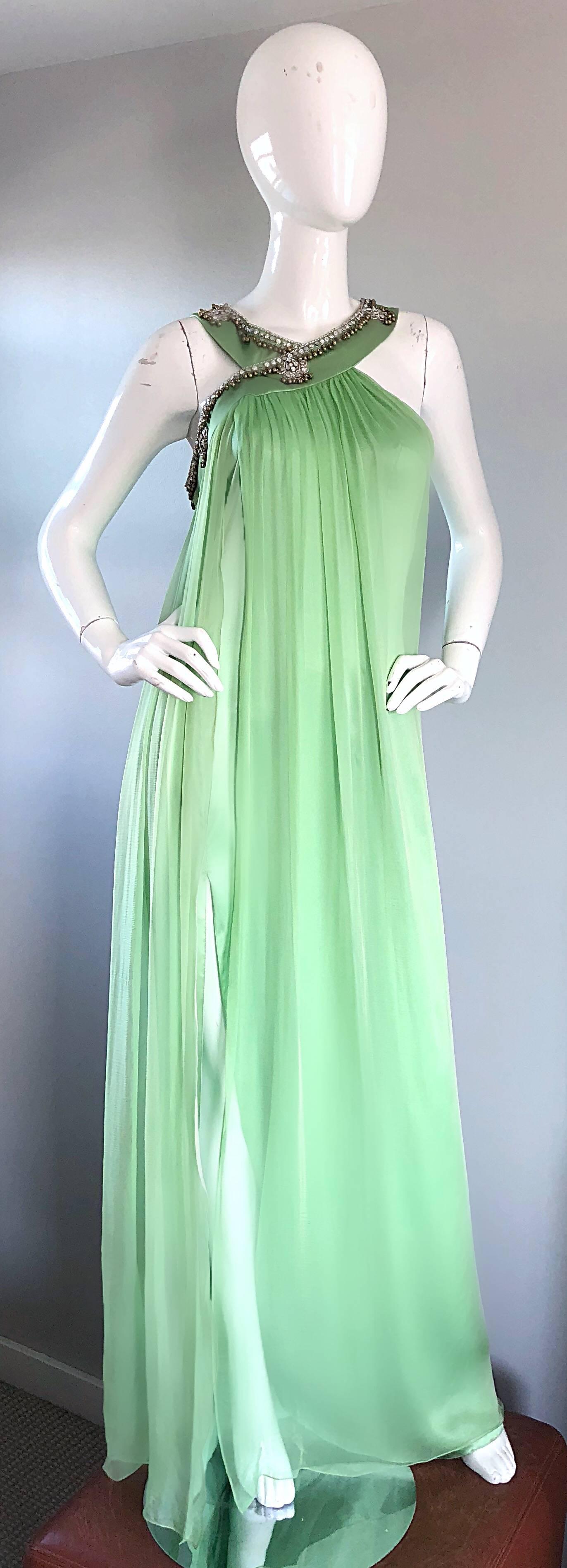New Christian Dior John Galliano Size 10 Light Green Silk Chiffon Grecian Gown In New Condition In San Diego, CA