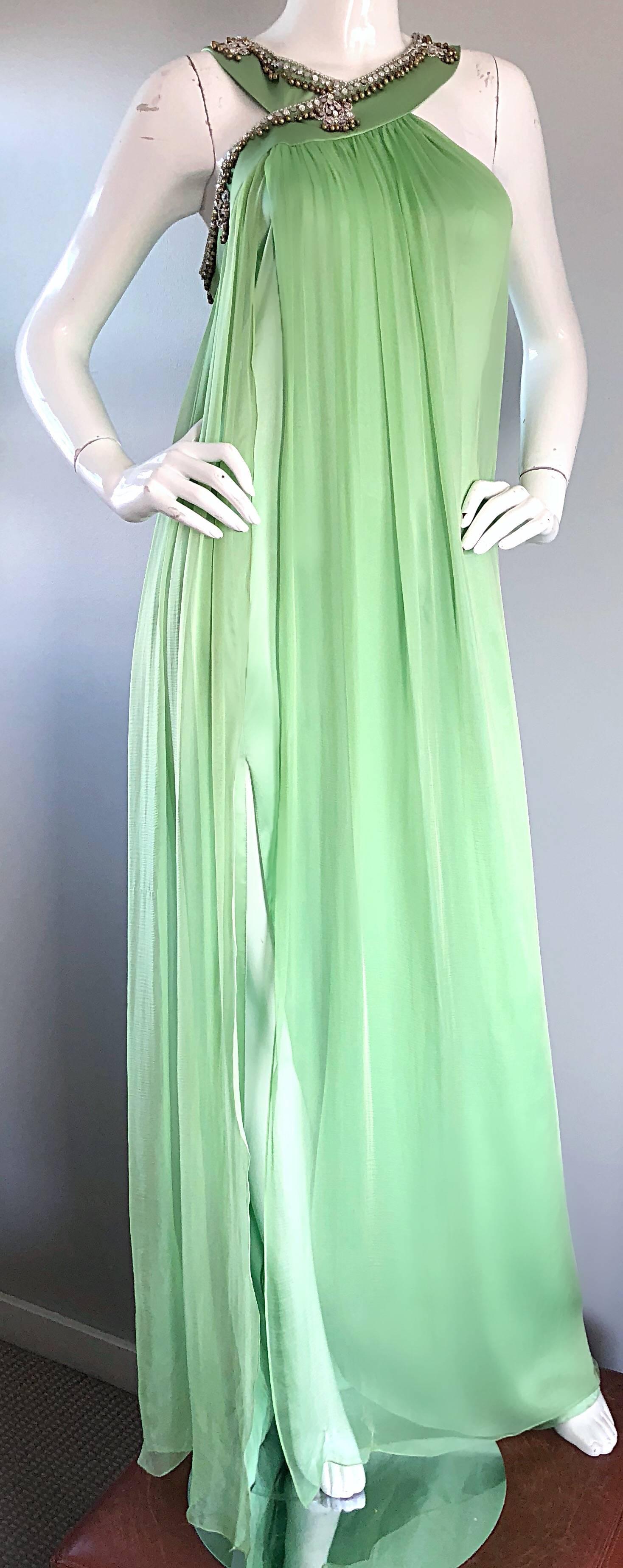 Women's New Christian Dior John Galliano Size 10 Light Green Silk Chiffon Grecian Gown