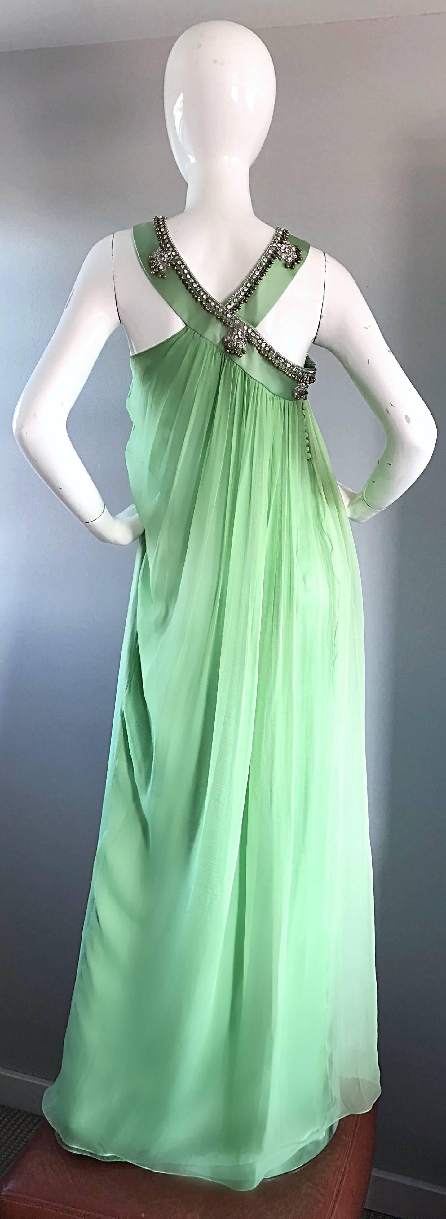 New Christian Dior John Galliano Size 10 Light Green Silk Chiffon Grecian Gown 1