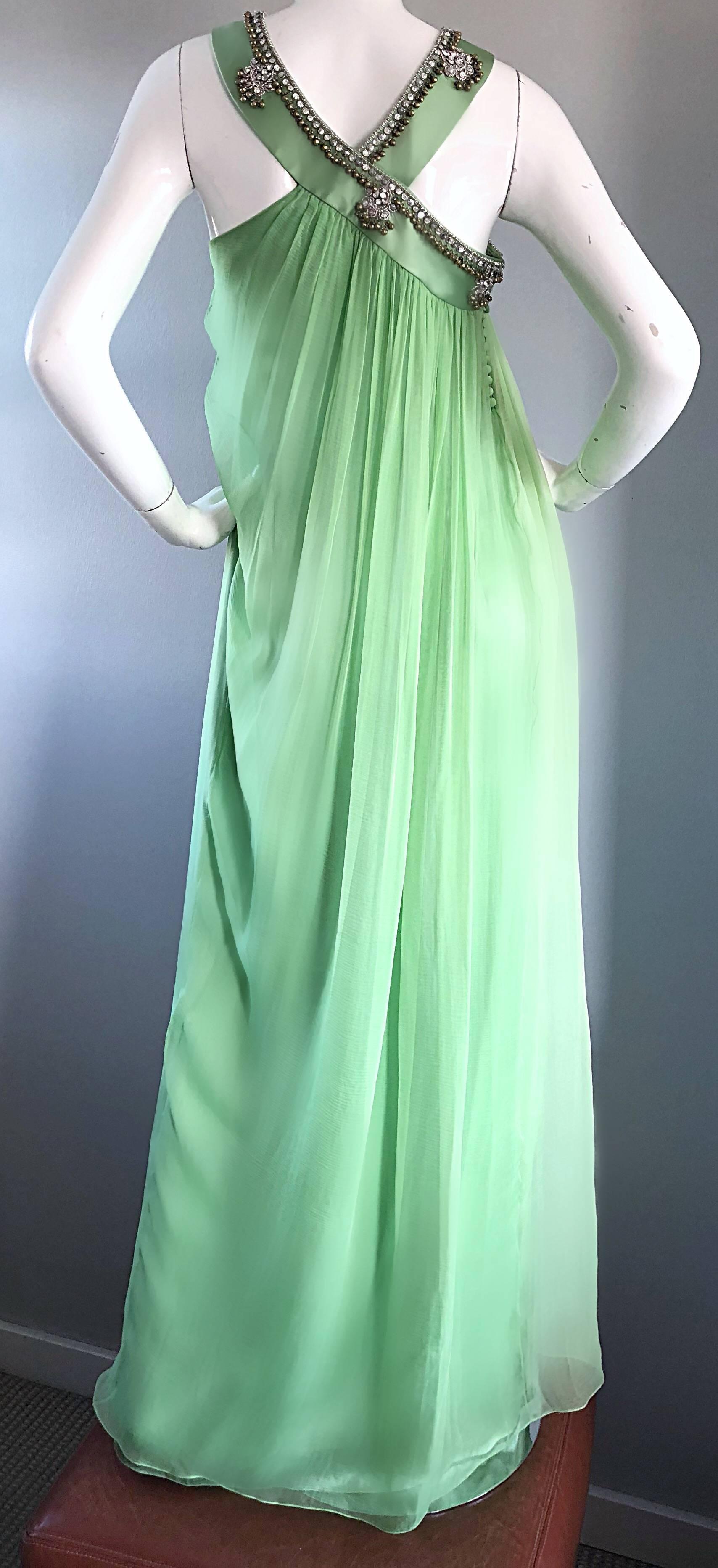 New Christian Dior John Galliano Size 10 Light Green Silk Chiffon Grecian Gown 2