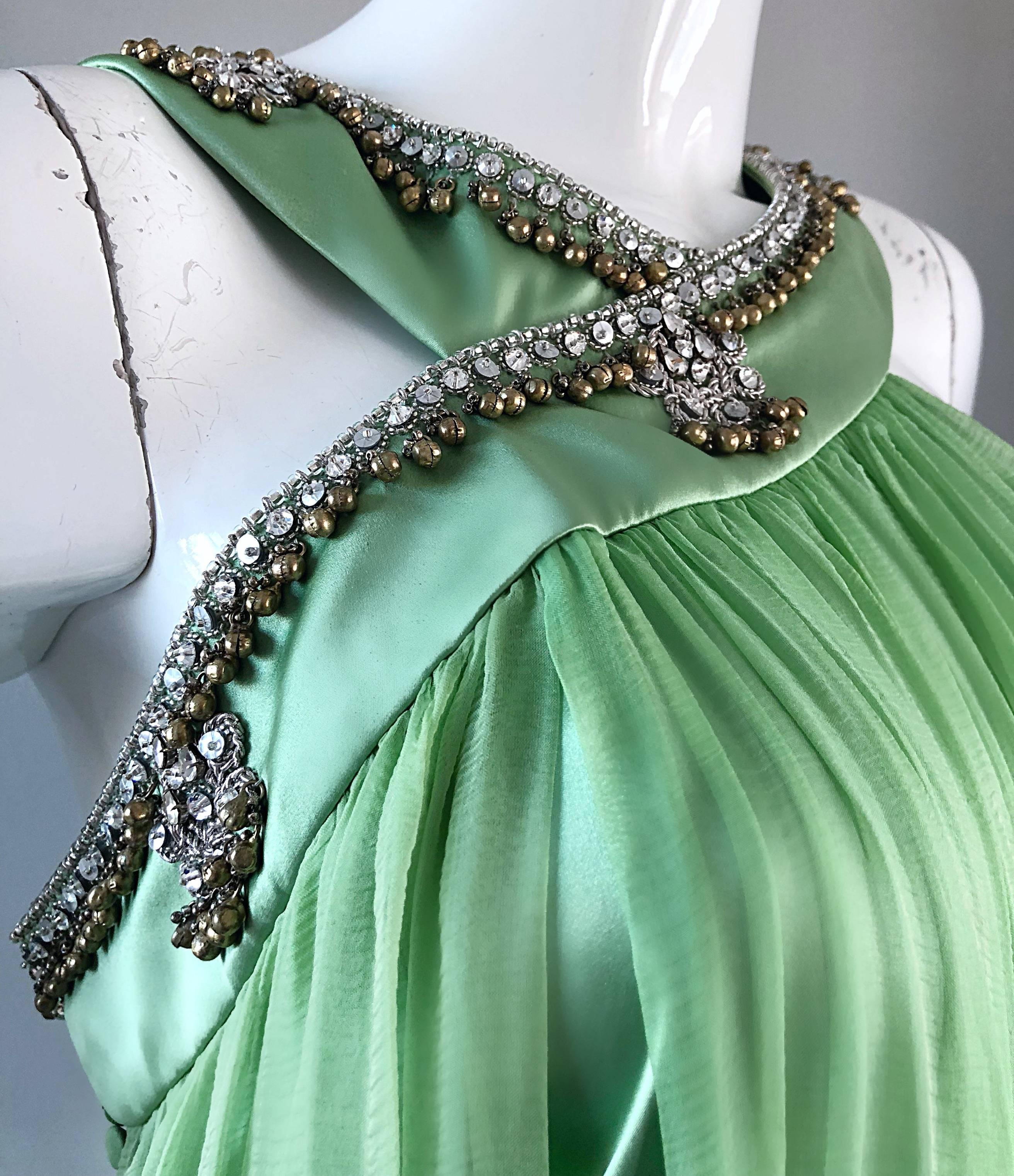 Neu Christian Dior John Galliano Größe 10 Hellgrün Seide Chiffon Grecian Gown im Zustand „Neu“ in San Diego, CA
