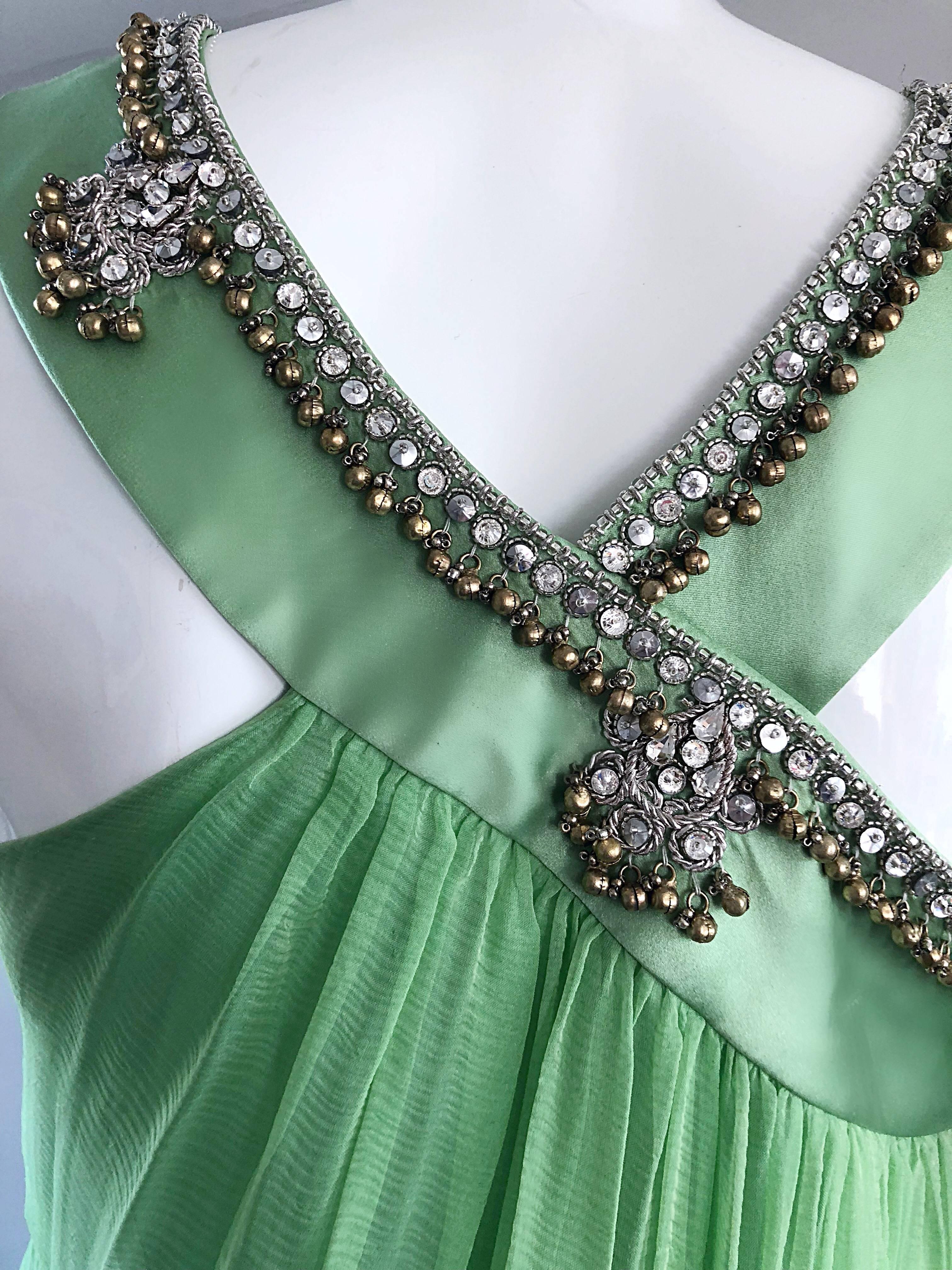 New Christian Dior John Galliano Size 10 Light Green Silk Chiffon Grecian Gown 3