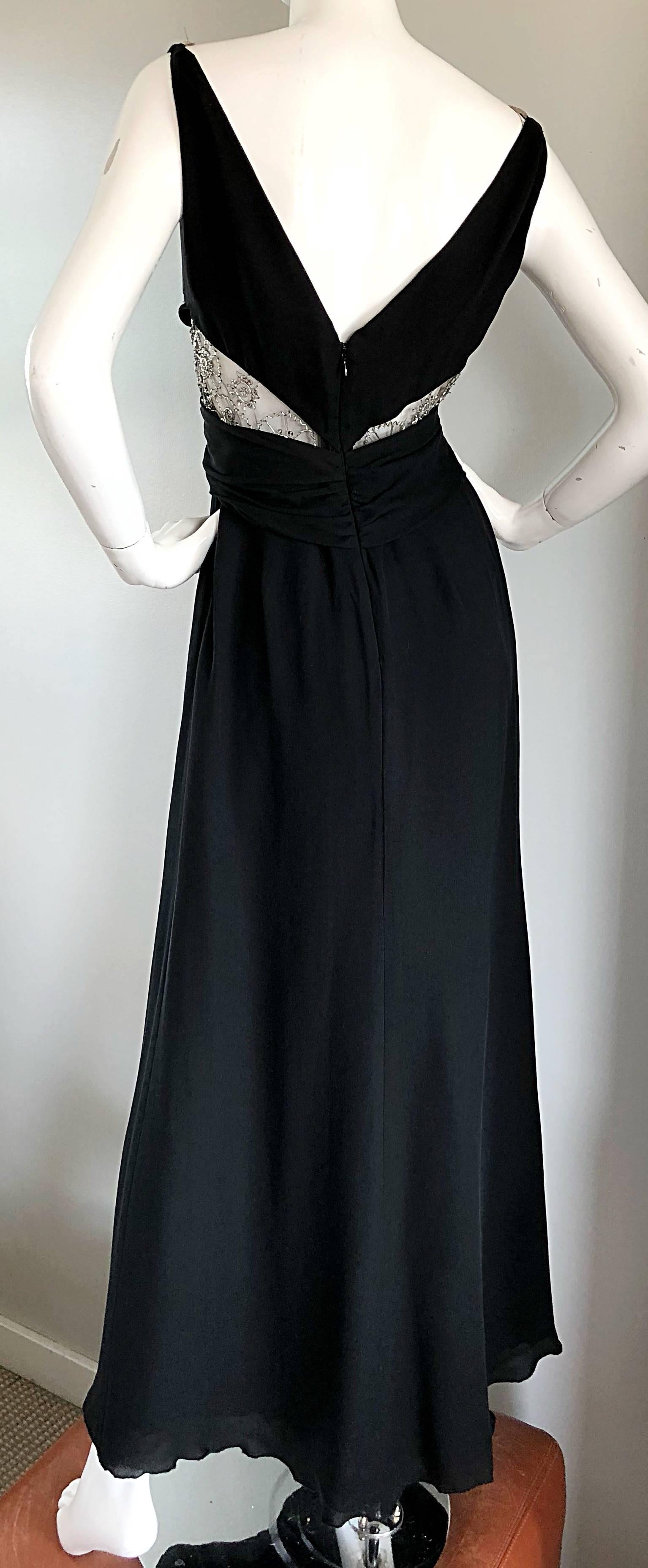 Valentino Documented Vintage 1990s Sexy Cut Out Beaded Rhinestone Black Gown  3