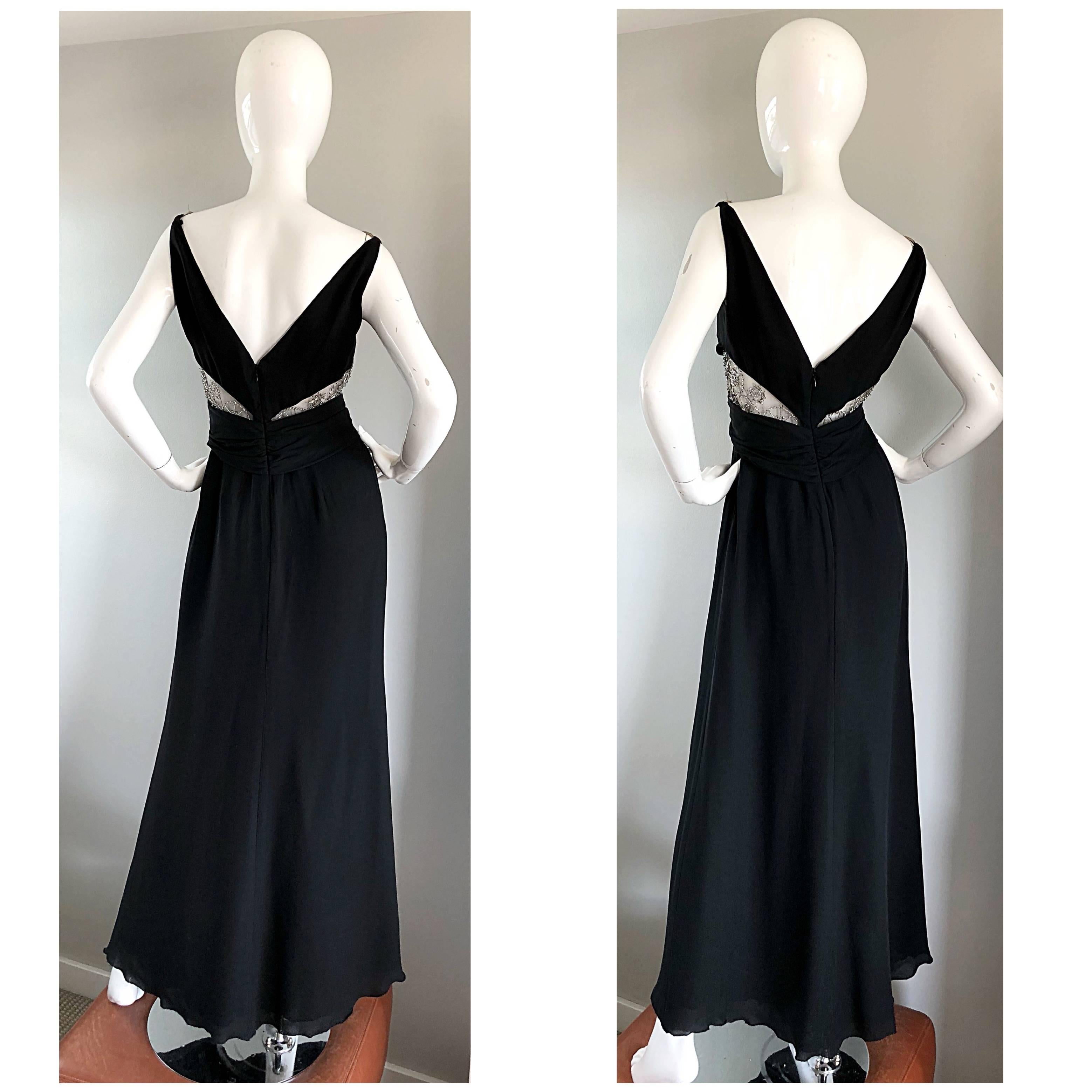 Valentino Documented Vintage 1990s Sexy Cut Out Beaded Rhinestone Black Gown  6