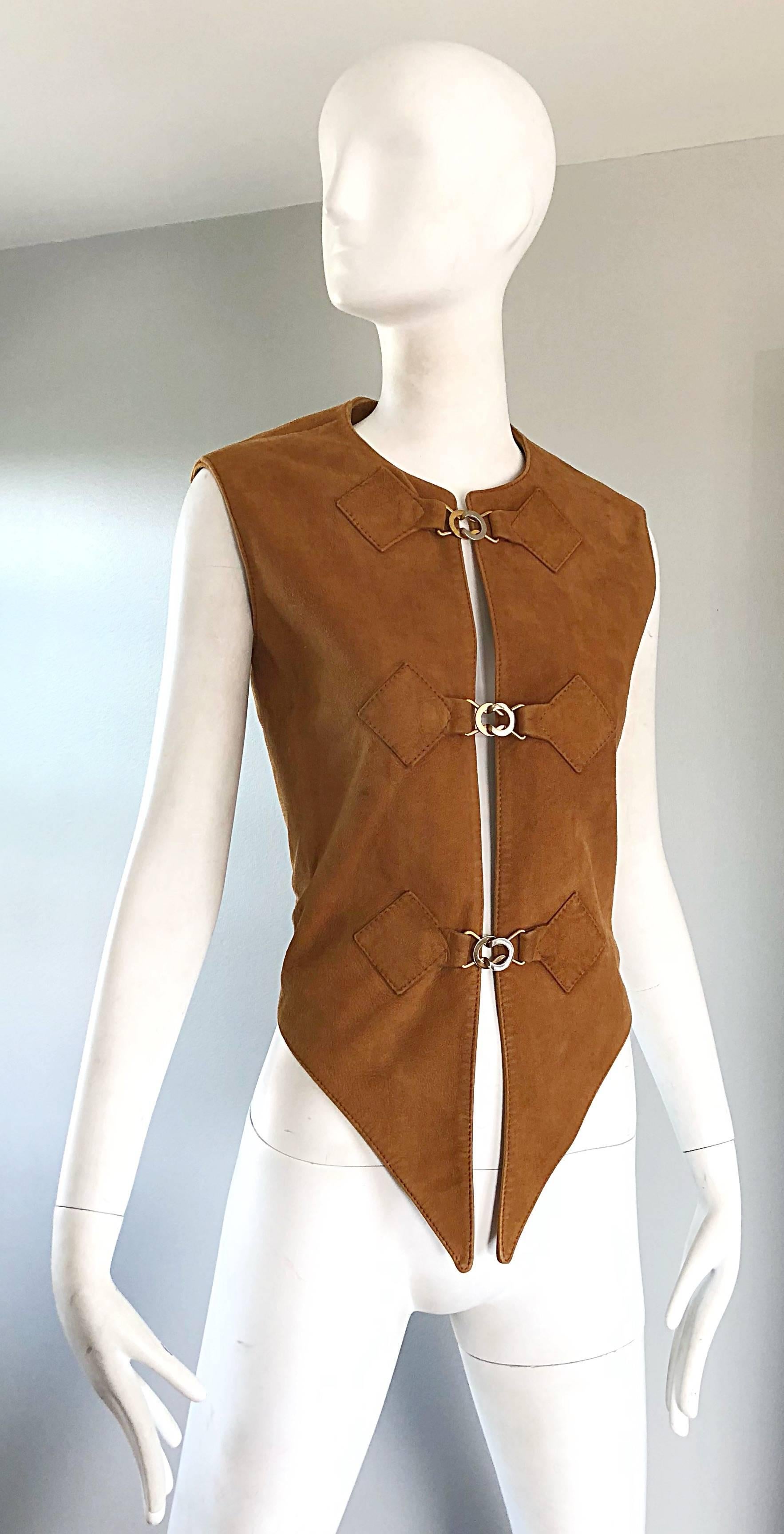 Pierre Cardin 1960s Tan Suede Leather Space Age Vintage Avant Garde 60s Vest  2