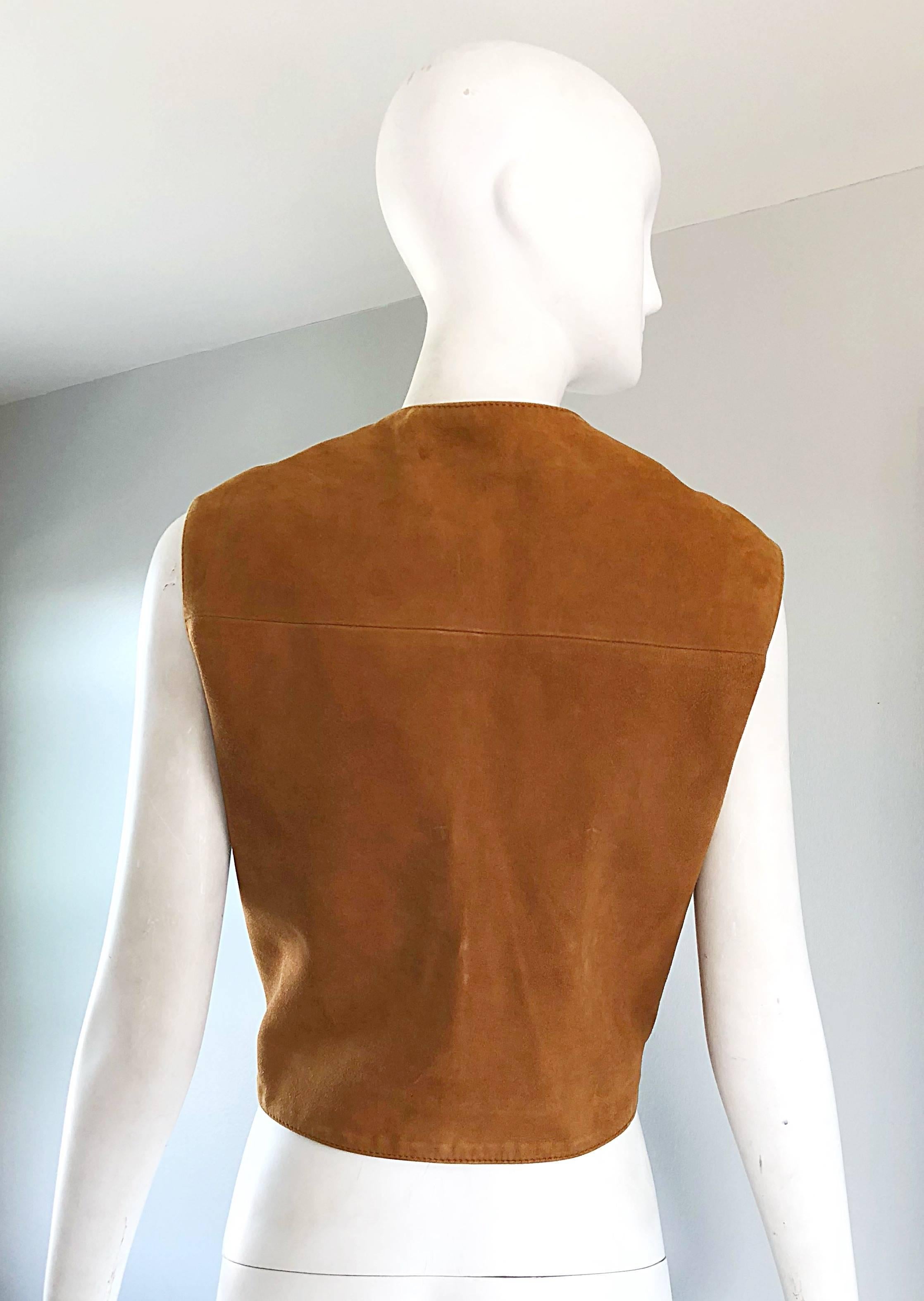 Pierre Cardin 1960s Tan Suede Leather Space Age Vintage Avant Garde 60s Vest  1