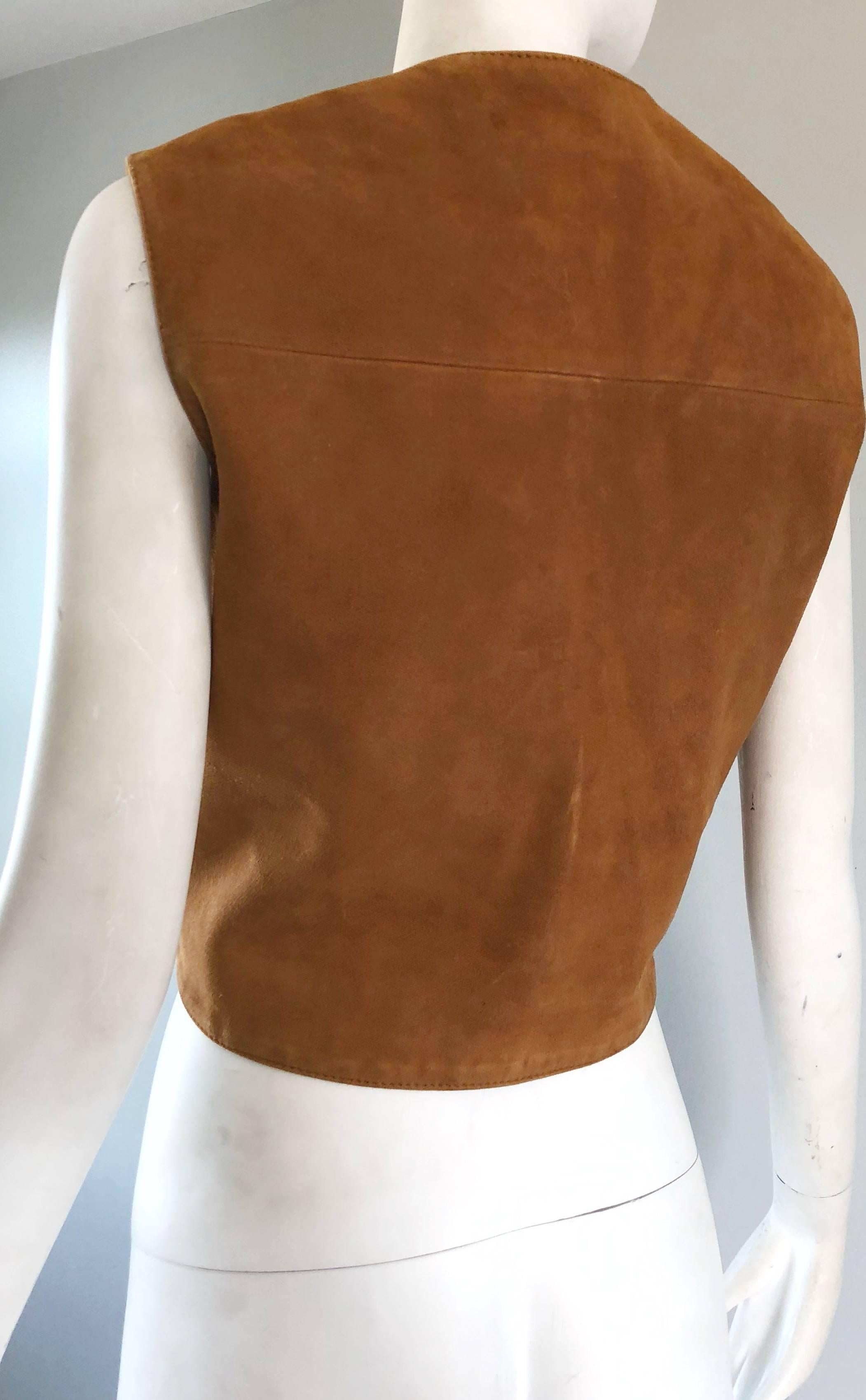 Pierre Cardin 1960s Tan Suede Leather Space Age Vintage Avant Garde 60s Vest  3