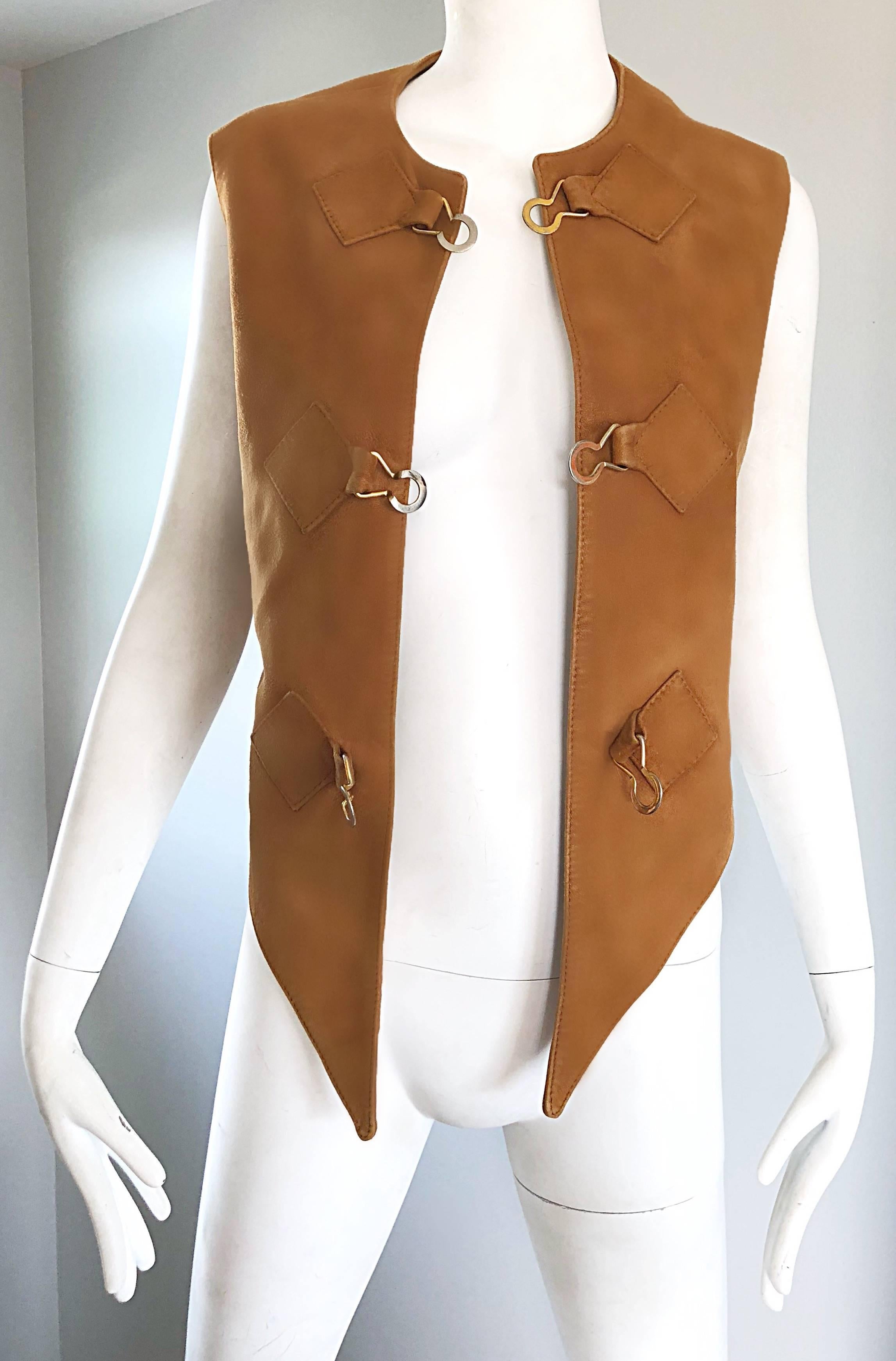 Women's Pierre Cardin 1960s Tan Suede Leather Space Age Vintage Avant Garde 60s Vest 