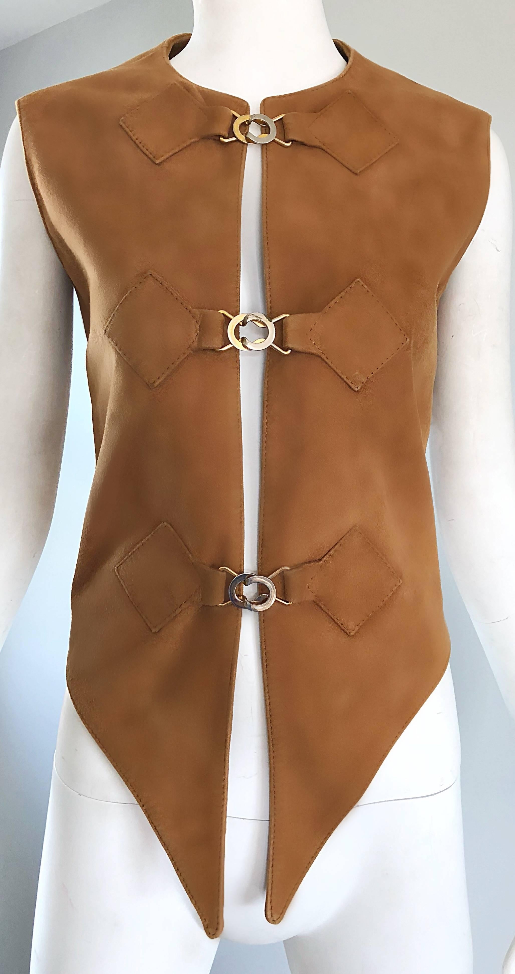 Brown Pierre Cardin 1960s Tan Suede Leather Space Age Vintage Avant Garde 60s Vest 