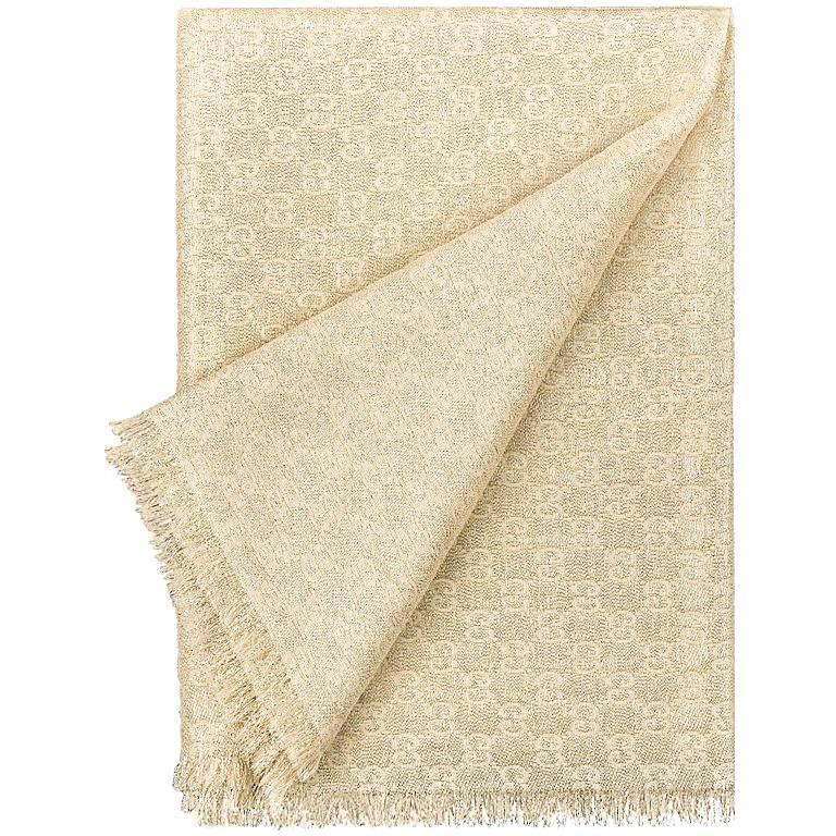 GUCCI Ivory and Metallic Gold GG Guccissima Large Oblong Wool Silk Wrap  Scarf For Sale at 1stDibs | gold gucci scarf, gucci gold scarf, gucci scarf  gold