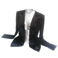 Mirella Cavorso Italian Black Silk Beaded Tuxedo Style Evening Jacket
