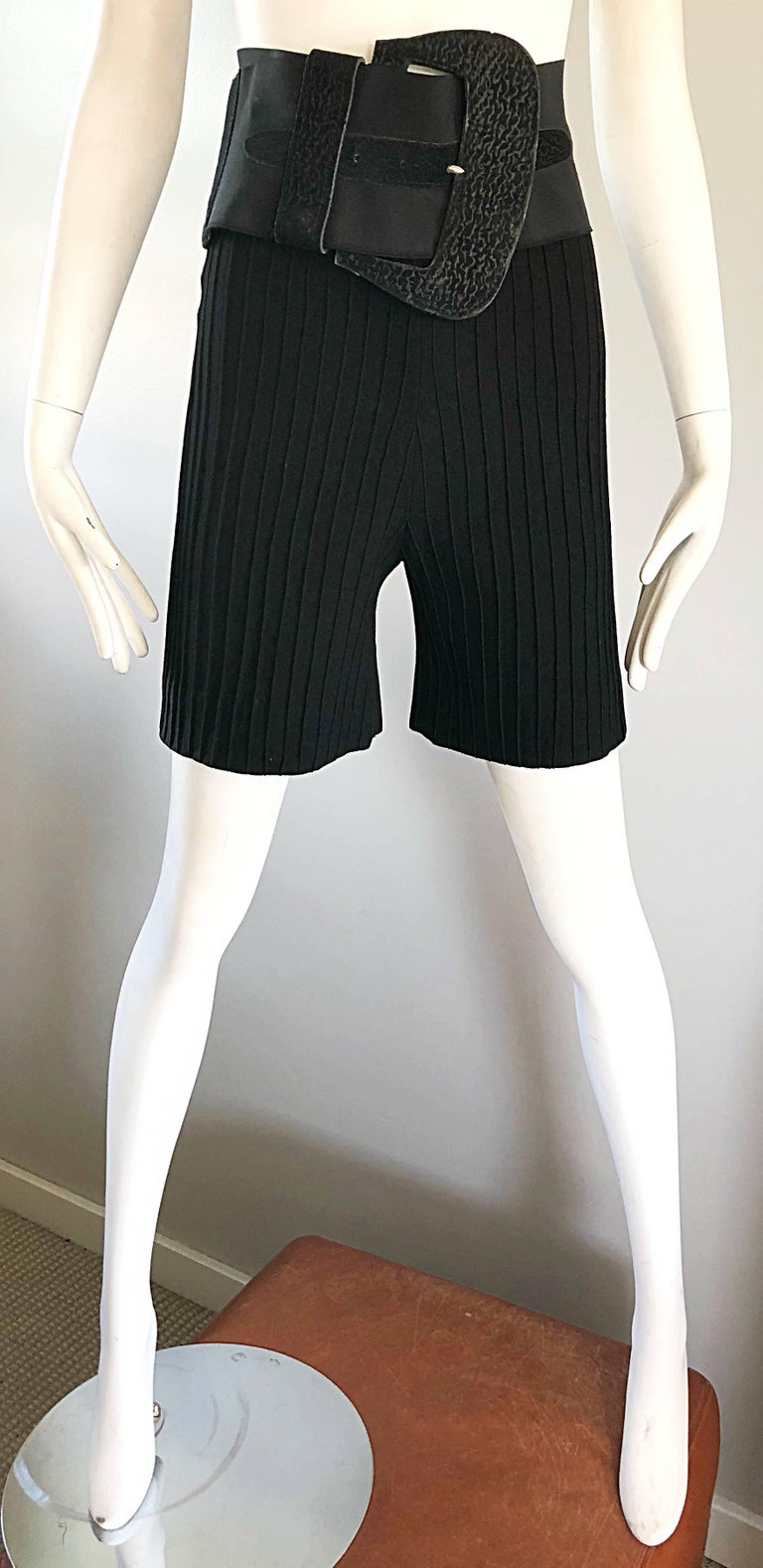 Cardinali Original Sample Black Wool High Waisted 1960s Shorts and Belt