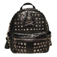 Philip Plein Black Snakeskin Studded Leather Backpack